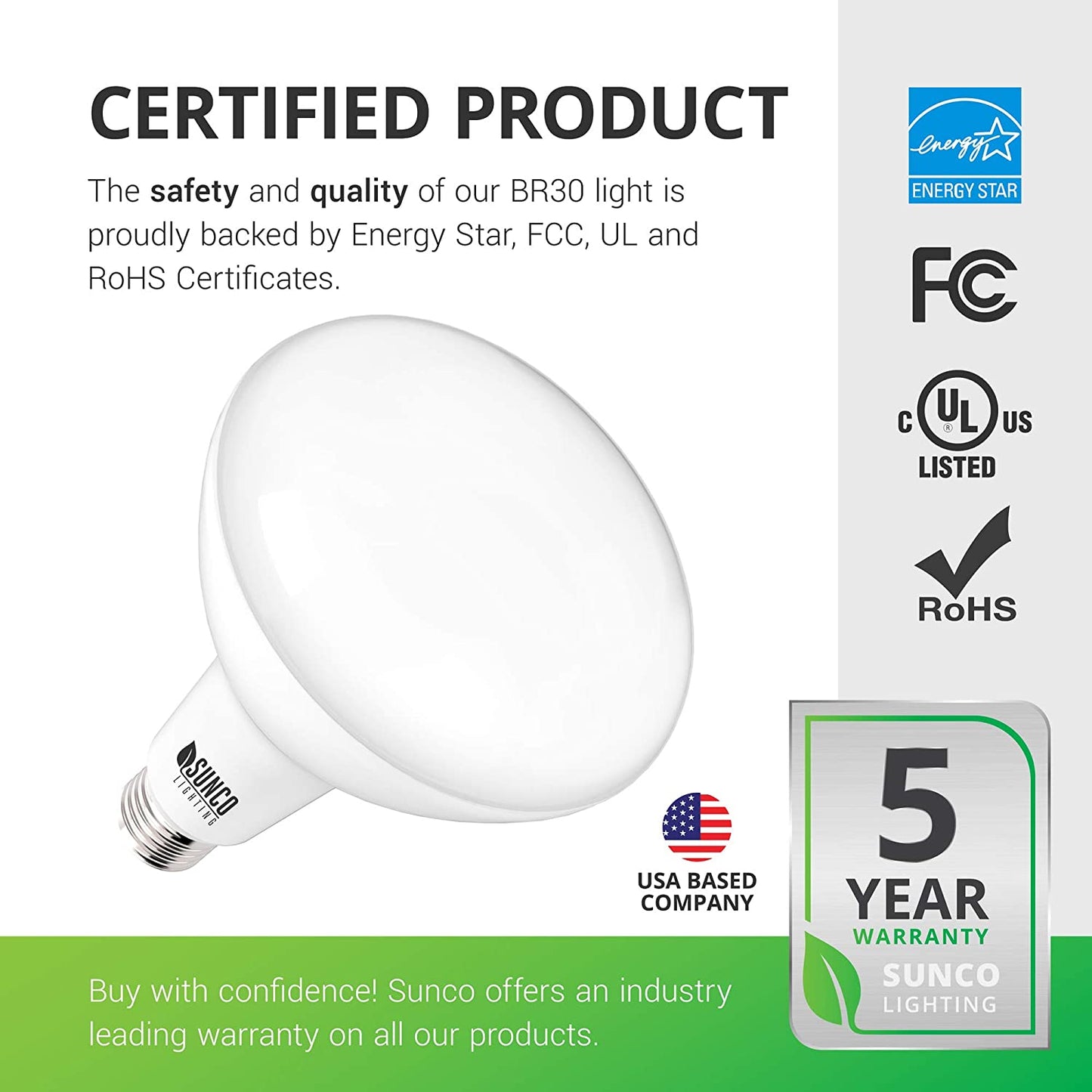 Lighting BR30 LED Bulbs, Indoor Flood Lights 11W Equivalent 65W, 3000K Warm White, 850 LM, E26 Base, 25,000 Lifetime Hours, Interior Dimmable Recessed Can Light Bulbs - UL & Energy Star 3 Pack