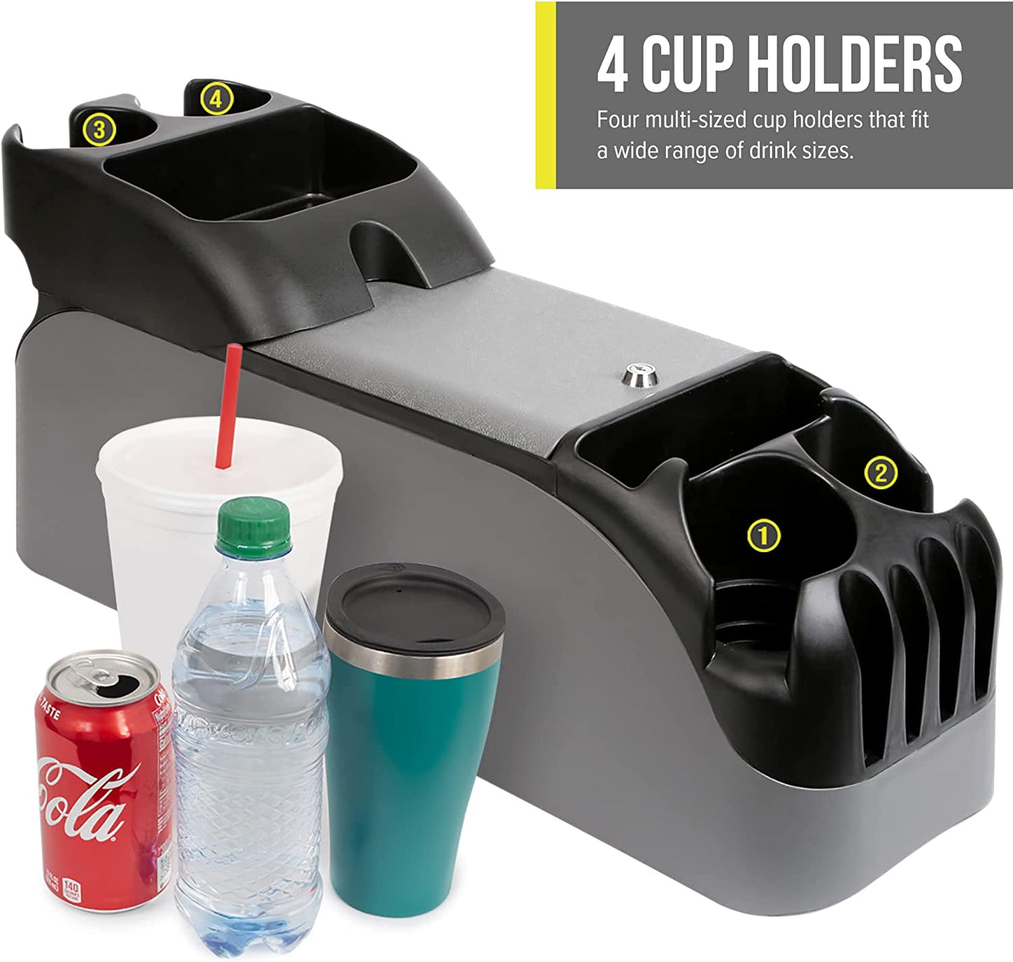 Center Console for Minivans, SUVs, Middle Van Console, Extra Cup Holders, Large Storage, Made in USA (Gray)