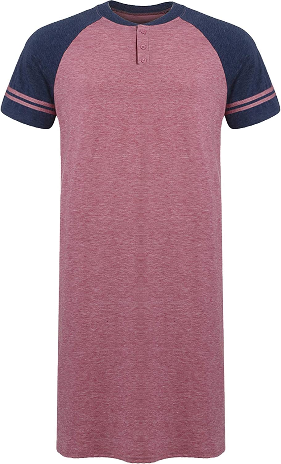 Men's Sleepshirt Short Sleeve Long Nightshirt Comfy Big&Tall Nightgown Sleepwear
