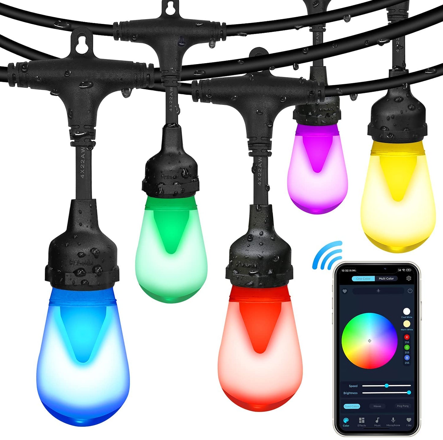 Lights Outdoor String Lights GANA 48FT 2700K Warm White Light 12V Safety Voltage, 15 E26 Hanging Sockets, Shatterproof S14 LED Bulbs, IP65 Waterproof Level for Weddings, Birthdays