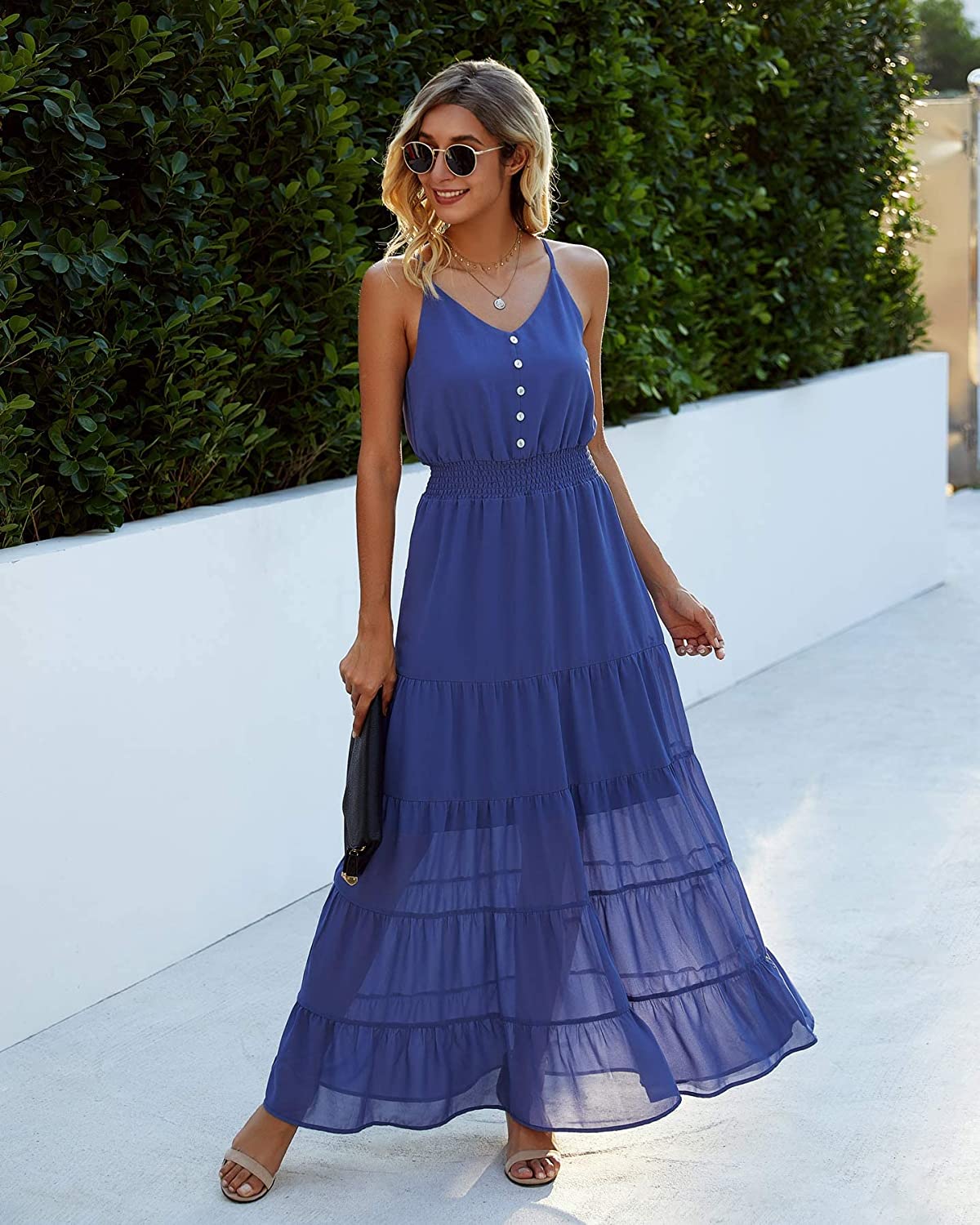 Women's Causal Summer Dress Spaghetti Strap Sleeveless High Waist Beach Long Maxi Dresses
