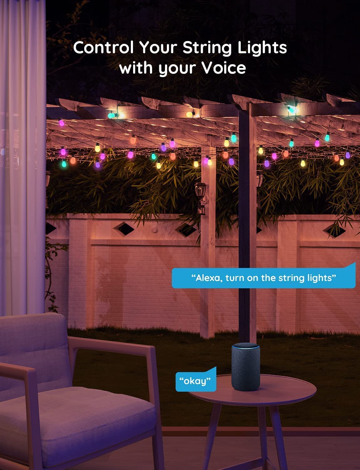 Outdoor String Lights, 96ft RGBIC Patio Lights with 30 Dimmable Warm White LED Bulbs, IP65 Waterproof WiFi APP Control Lights Work with Alexa, 40 Scene Modes for Balcony, Backyard, Party