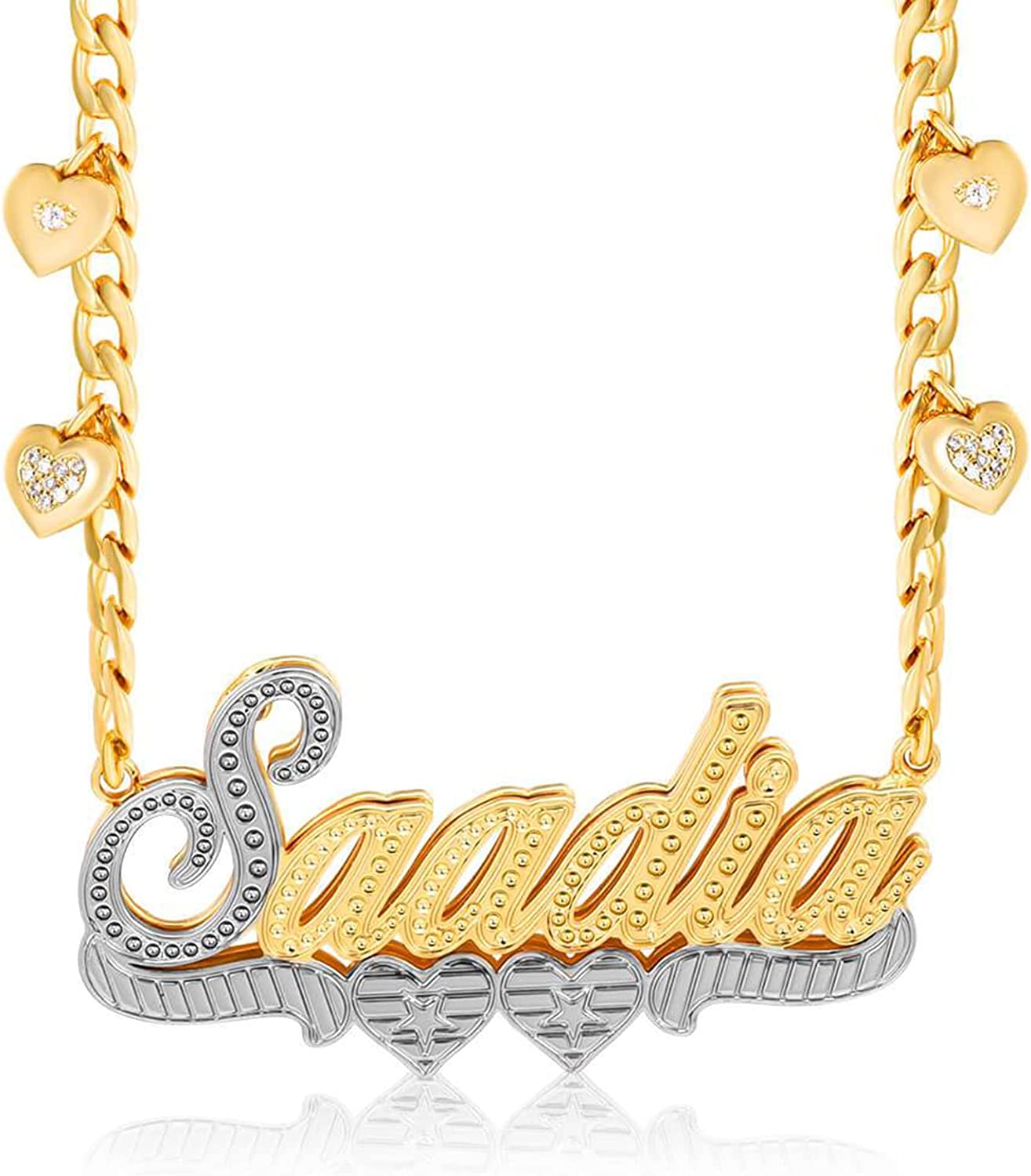 Gemiac Name Necklace Personalized 18K Gold Plated Double Name Necklace Custom Nameplate Necklace Personalized Birthday Gifts for Women Men Girls