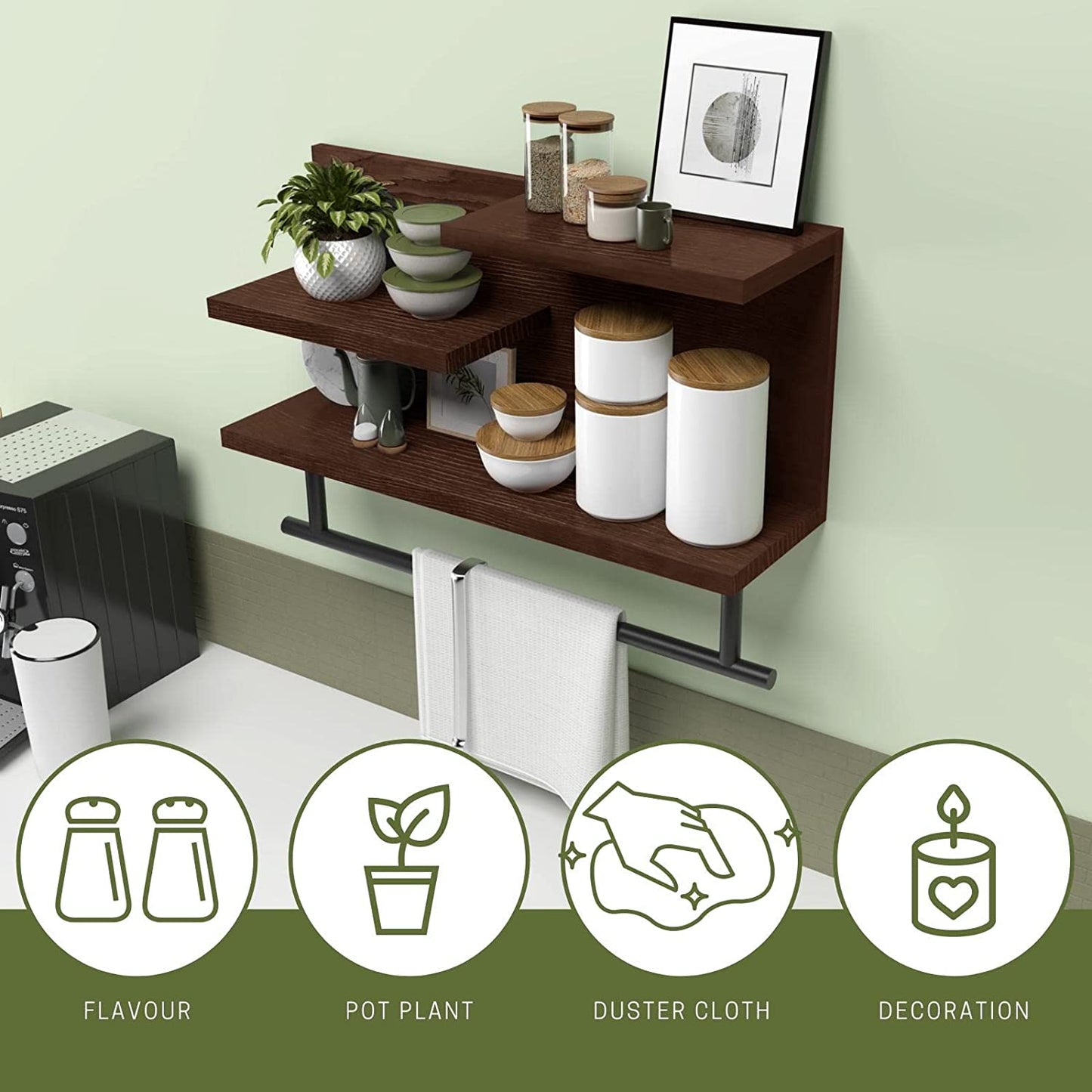 3-Tier Bathroom Shelf Wall Mounted, Retro Wood Shelf with Towel Bar, Utility Storage Shelf Rack for Bathroom Kitchen Bedroom Living Room, 24 inch