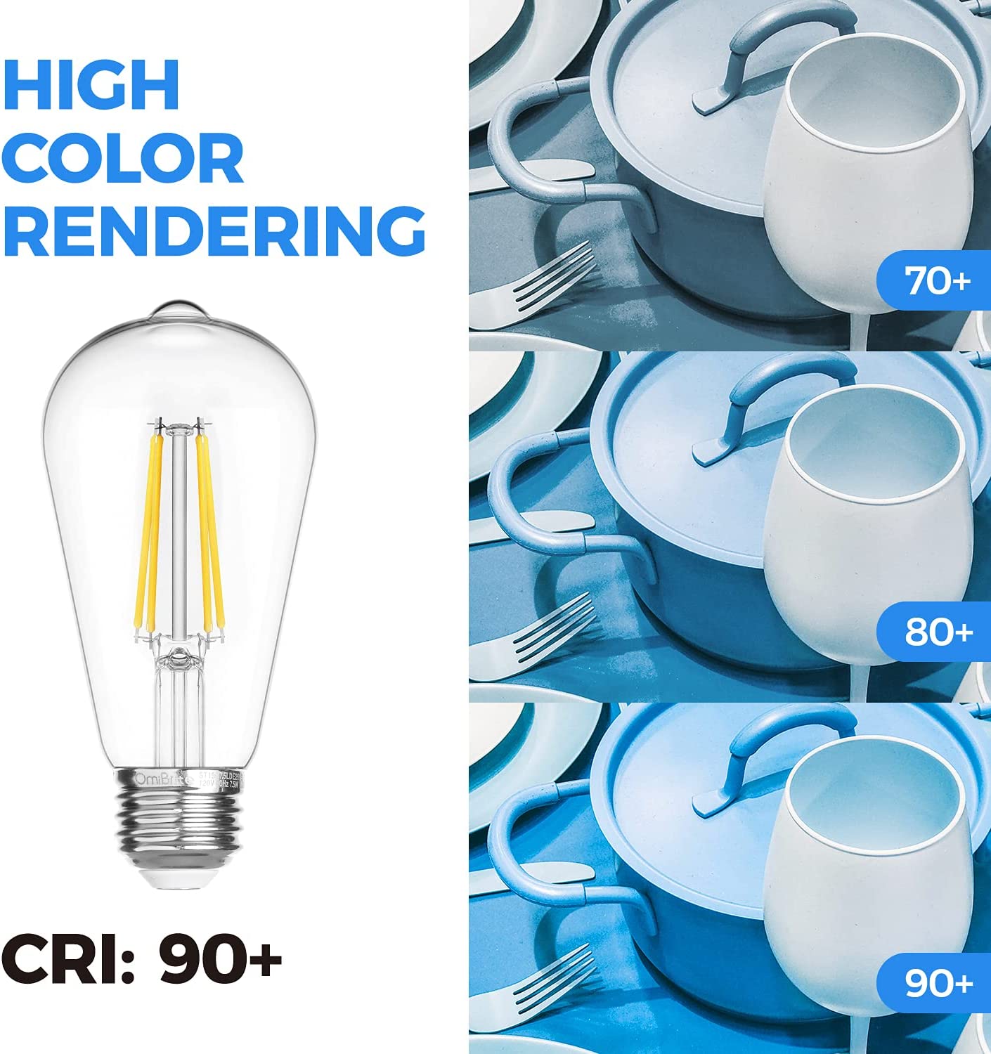 OmiBrite Edison Led Light Bulbs, Vintage Bright Light Bulbs 60 Watt Equivalent, Non-dimmable Incandescent Daylight Bulbs, Bright Daylight 5000K, CRI 90 Eye Protection, E26/E27 Base, ST64 (6 Pack)