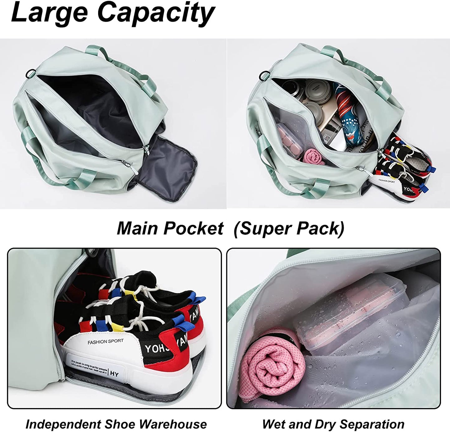 Gym Bag for Women Sports Bag Travel Bag Weekend Bag for Women Hospital Bag Waterproof Duffle Bag with Shoe and Wet Clothes Compartments, Wear-resistant Lightweight Multifunctional Bag Black