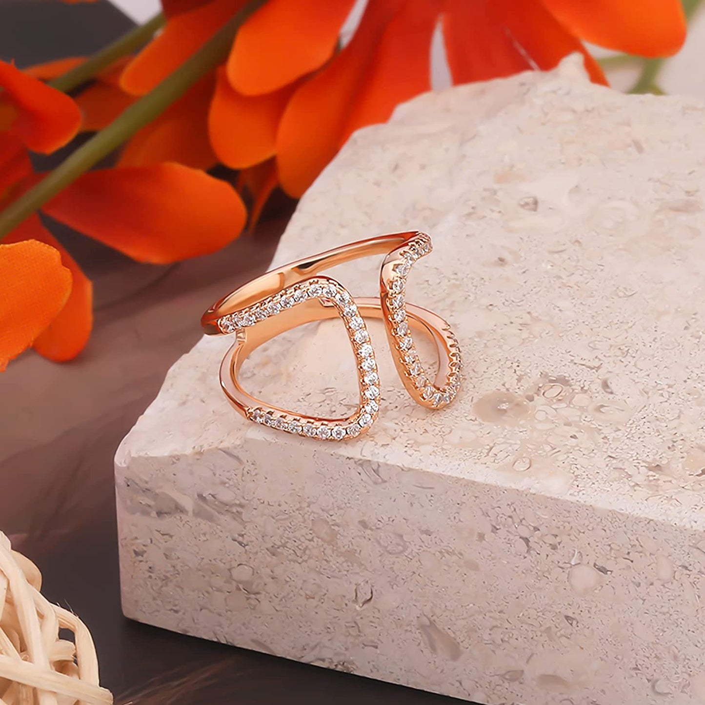 Youvelst Open Rings for Women 14K Gold Plated Layered Rings Tiny CZ Band Rings Simple Thumb Rings Star Adjustable Rings