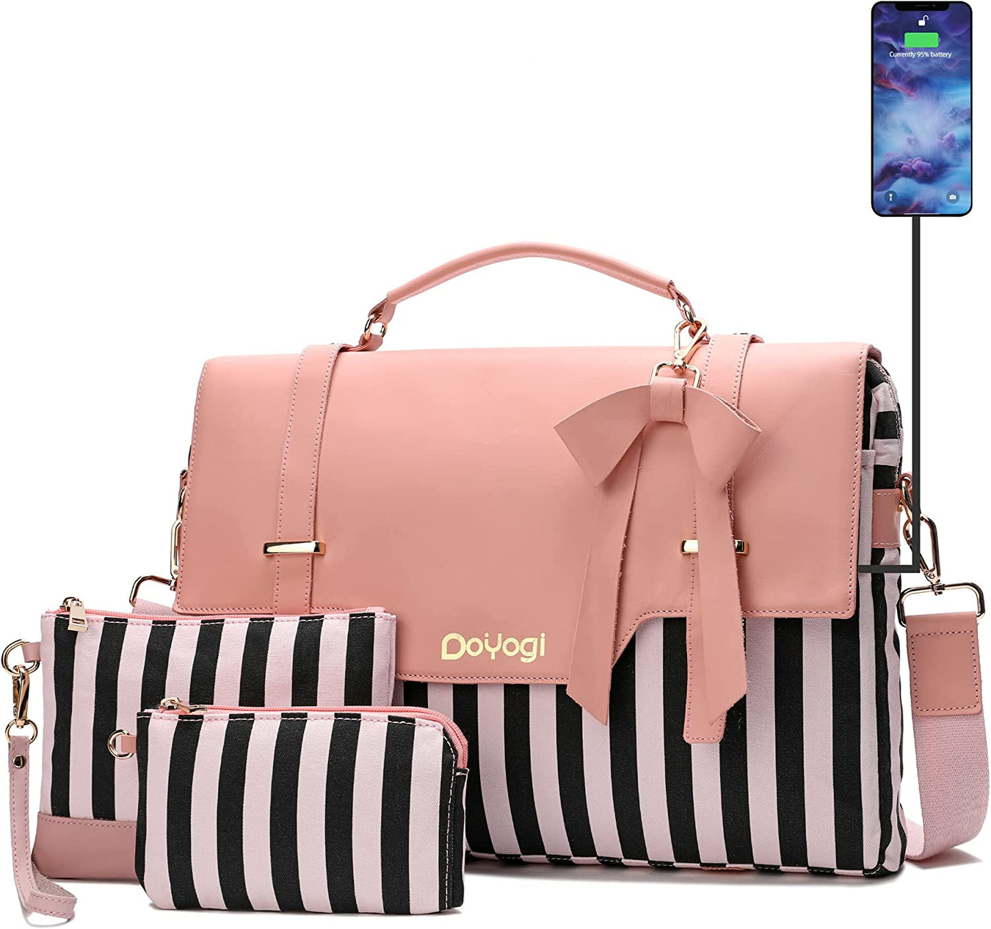 Bag for Women, 16.5 inch Computer Messenger Briefcase Bag with Shoulder Strap, Genuine Leather Work Bag