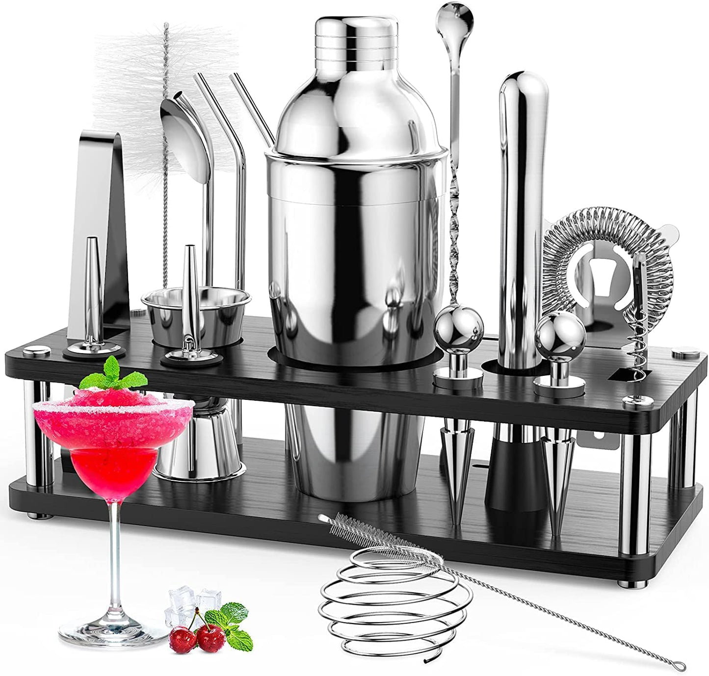 Cocktail Shaker Set, RATEL Bartender Kit 18 Piece Stainless Steel Bar Tools with Stand & Cocktail Recipes Booklet, Professional Bartender Shaker Set for Beginners Home Bar Parties