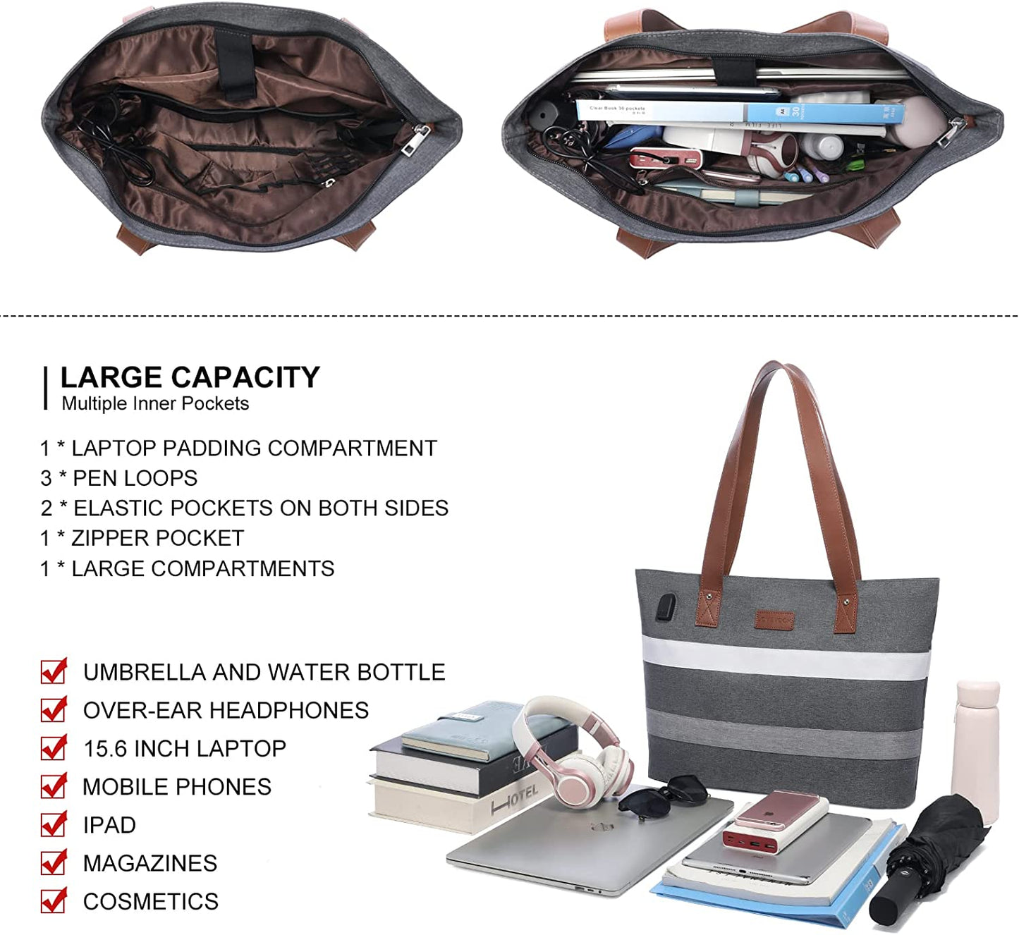 Laptop Shoulder Work Tote Bag for Women,Lightweight Casual School Bag Fits 15.6 In Laptop Handbag Purse 2pc/set