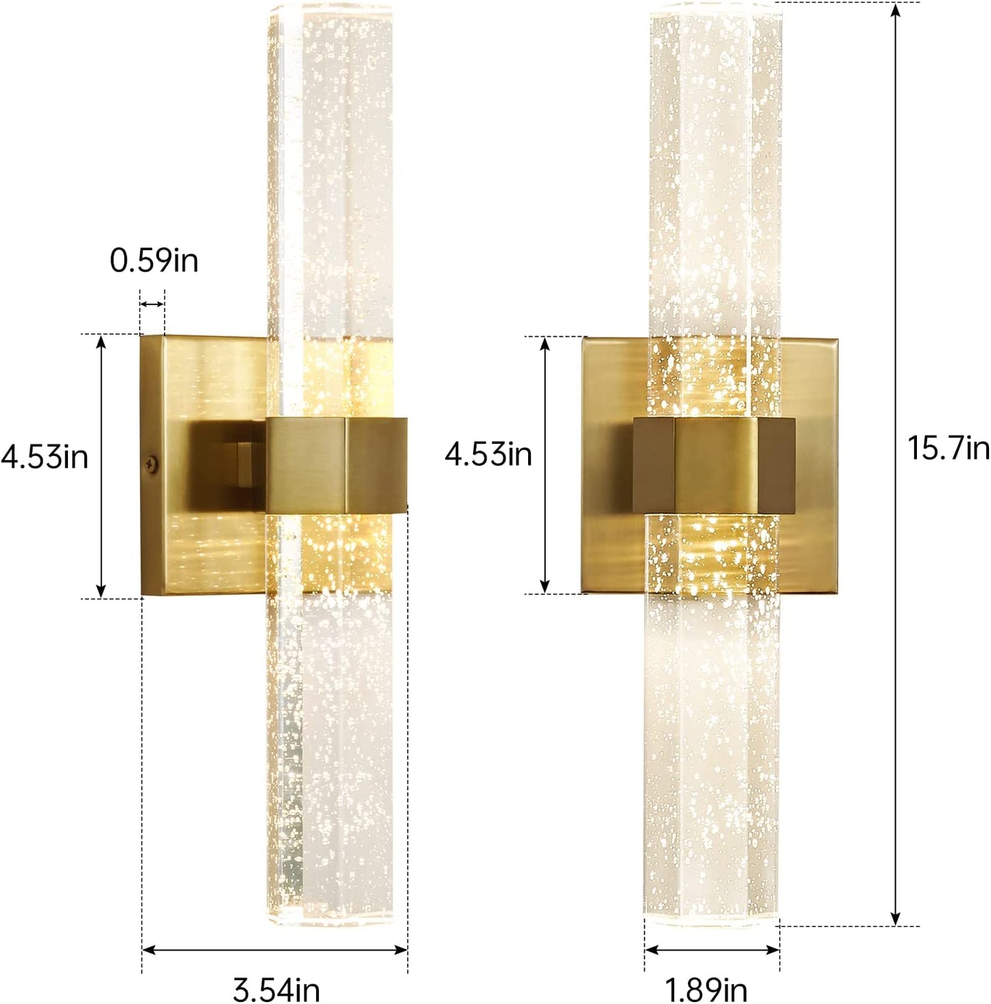 Wall Sconces Lighting Set of Two - Epinl Crystal Bathroom Light Fixture LED Gold Sconces Wall Lighting with Bubble Glass 15.7inch Indoor Vanity Lights for Bathroom Hallway Bedroom Living Room (2 Pack)
