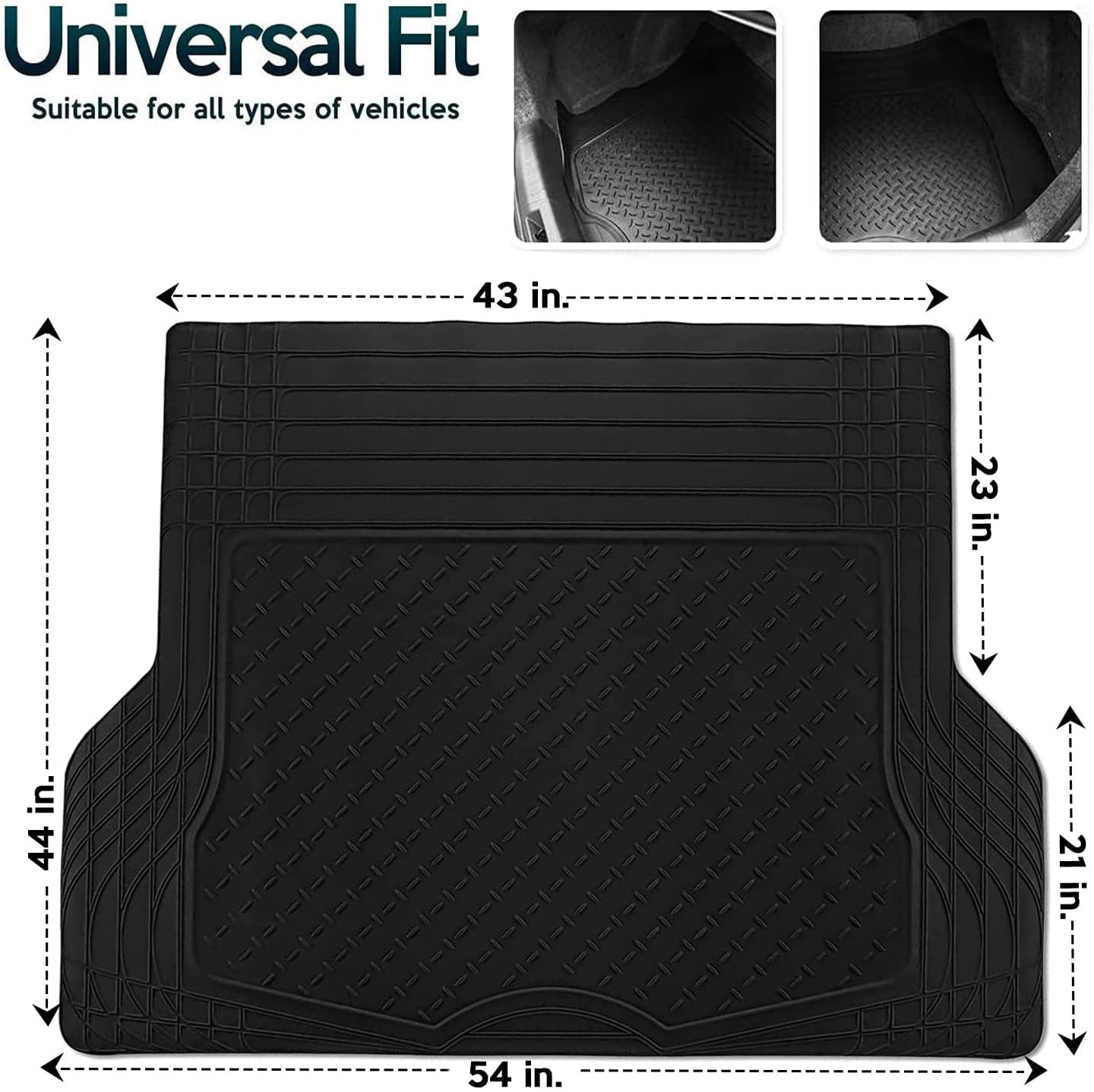 All Weather Rubber Semi Pattern Cargo Liner Trunk Floor Mat – Premium Quality Black Heavy Duty Cargo Trunk Floor Mat