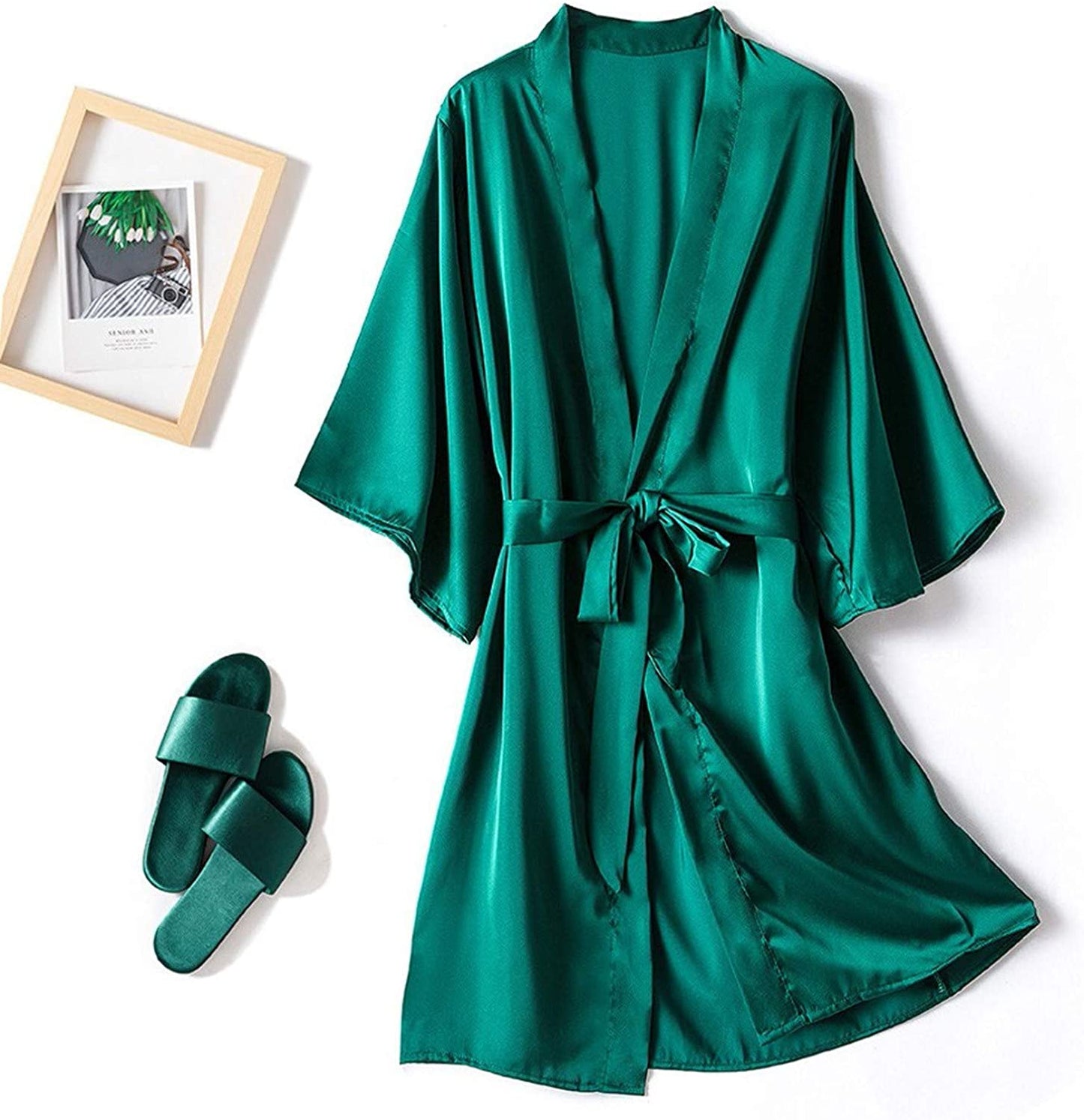 Womens Satin Kimono Robes Silk Short Bridesmaid Robe Lingerie Dressing Gown Bathrobe Nightgown Sleepwear