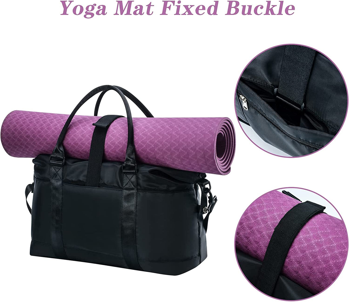 Women Travel Bags Carry On Weekender Bag,Gym Duffle Bag with Yoga Mat Buckle Black