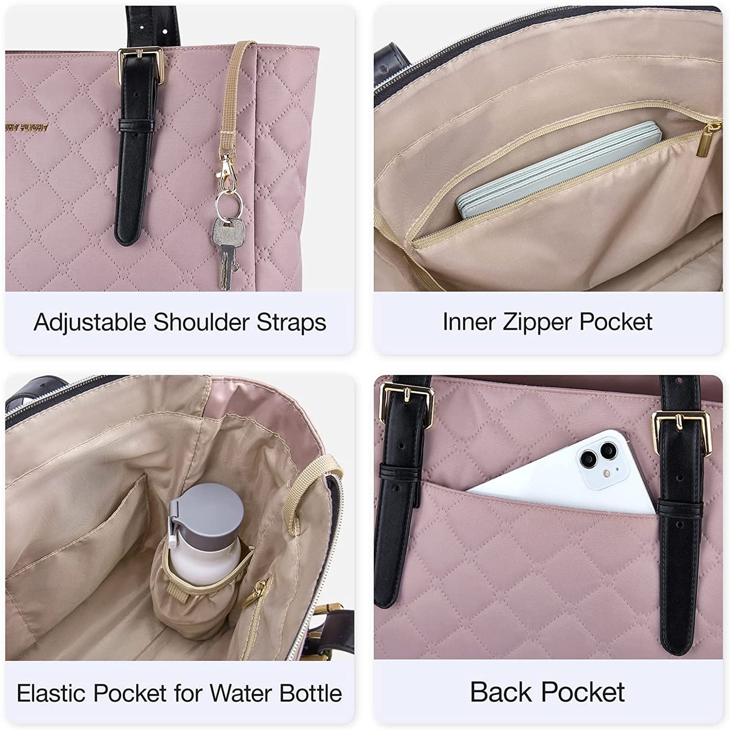 Tote Bag for Women, LIGHT FLIGHT Large Shoulder Bag with Laptop Sleeve Fits 15.6 Inch, 2pcs Set for Work, School