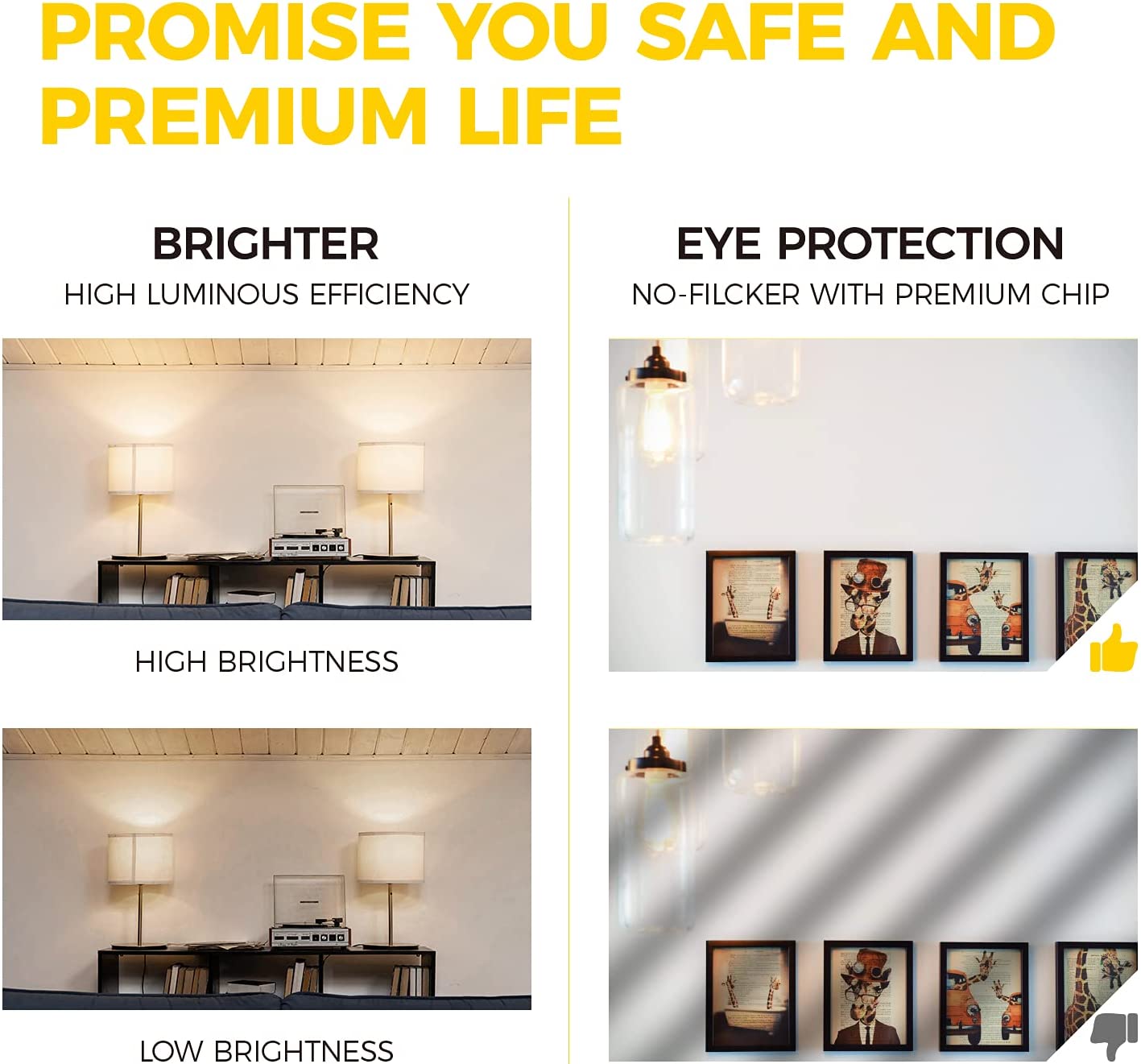 OLed Light Bulbs, Vintage Bright Light Bulbs 60 Watt Equivalent, Non-dimmable Incandescent Daylight Bulbs, Warm White 2700K, CRI 90 Eye Protection, E26/E27 Base, ST64 (6 Pack)