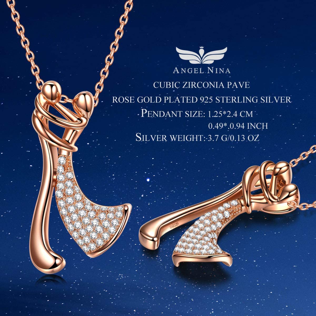 Gifts for Her Valentines Day Waltz of Love S925 Sterling Silver Dancer Pendant Necklace with Cubic Zirconia Jewelry for Women with Gift Box
