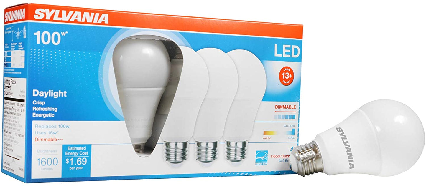 A19 Light Bulb, 75W Equivalent, Efficient 12W, Frosted Finish, 1100 Lumens, Bright White - 4 Pack (78099)