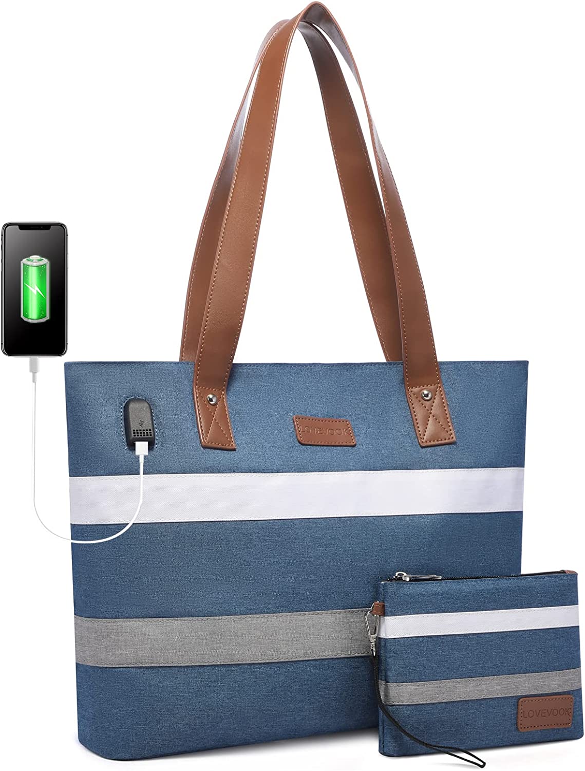 Laptop Shoulder Work Tote Bag for Women,Lightweight Casual School Bag Fits 15.6 In Laptop Handbag Purse 2pc/set