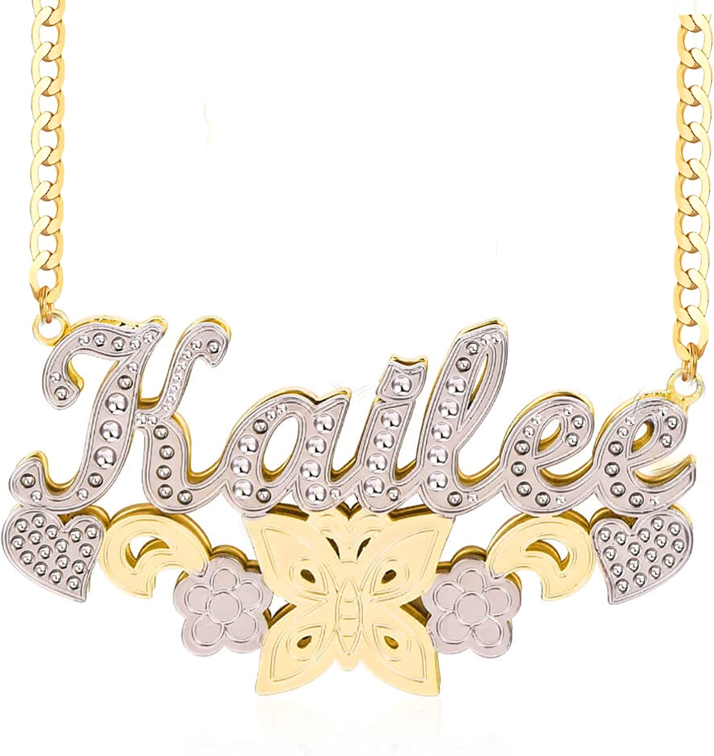 Gemiac Name Necklace Personalized 18K Gold Plated Double Name Necklace Custom Nameplate Necklace Personalized Birthday Gifts for Women Men Girls