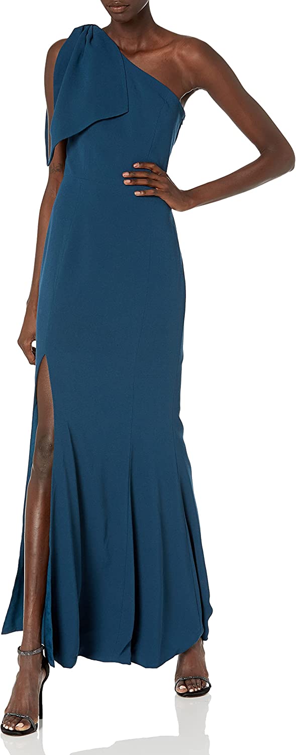 Dress the Population Women's Georgina One Shoulder Bow Detail Trumpet Gown Long Dress