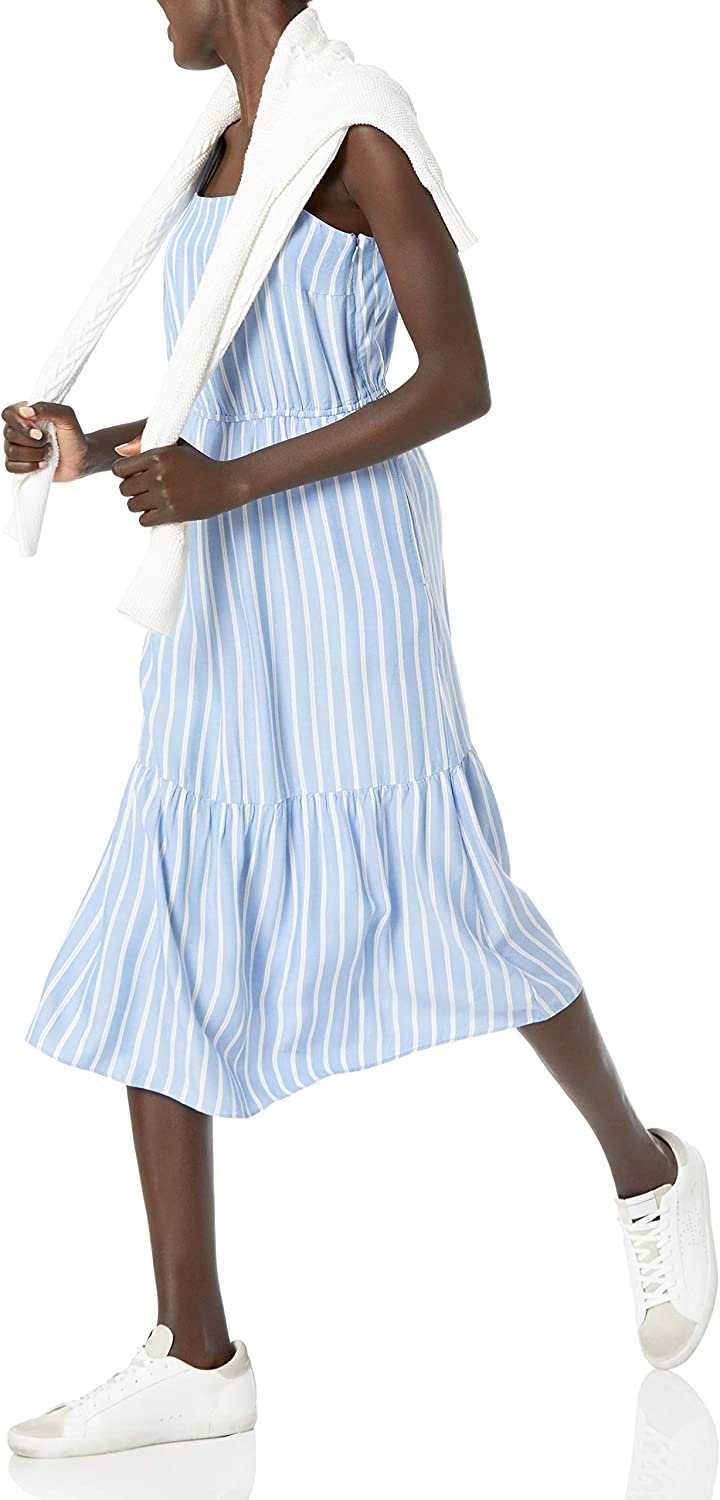 Women's Fluid Twill Tiered Midi Summer Dress
