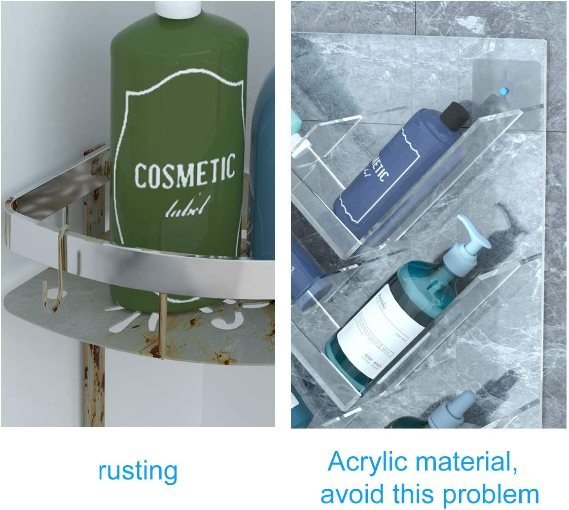 Bathroom Shower Caddy, Acrylic Shower Organizer with Suction Cup, Rust Proof and No Drilling, Sturdy and Durable, Great for Shampoo Bottles