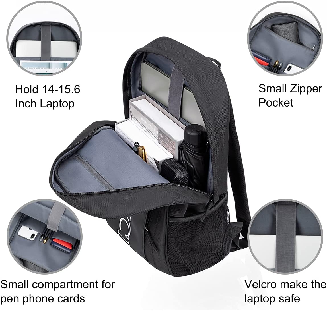 Casual Daypack Backpack for Men Women,Lightweight Coummter Back Pack with 15.6 Inch Laptop Compartment,Waterproof School Bookbag for College Work and Travel,Black