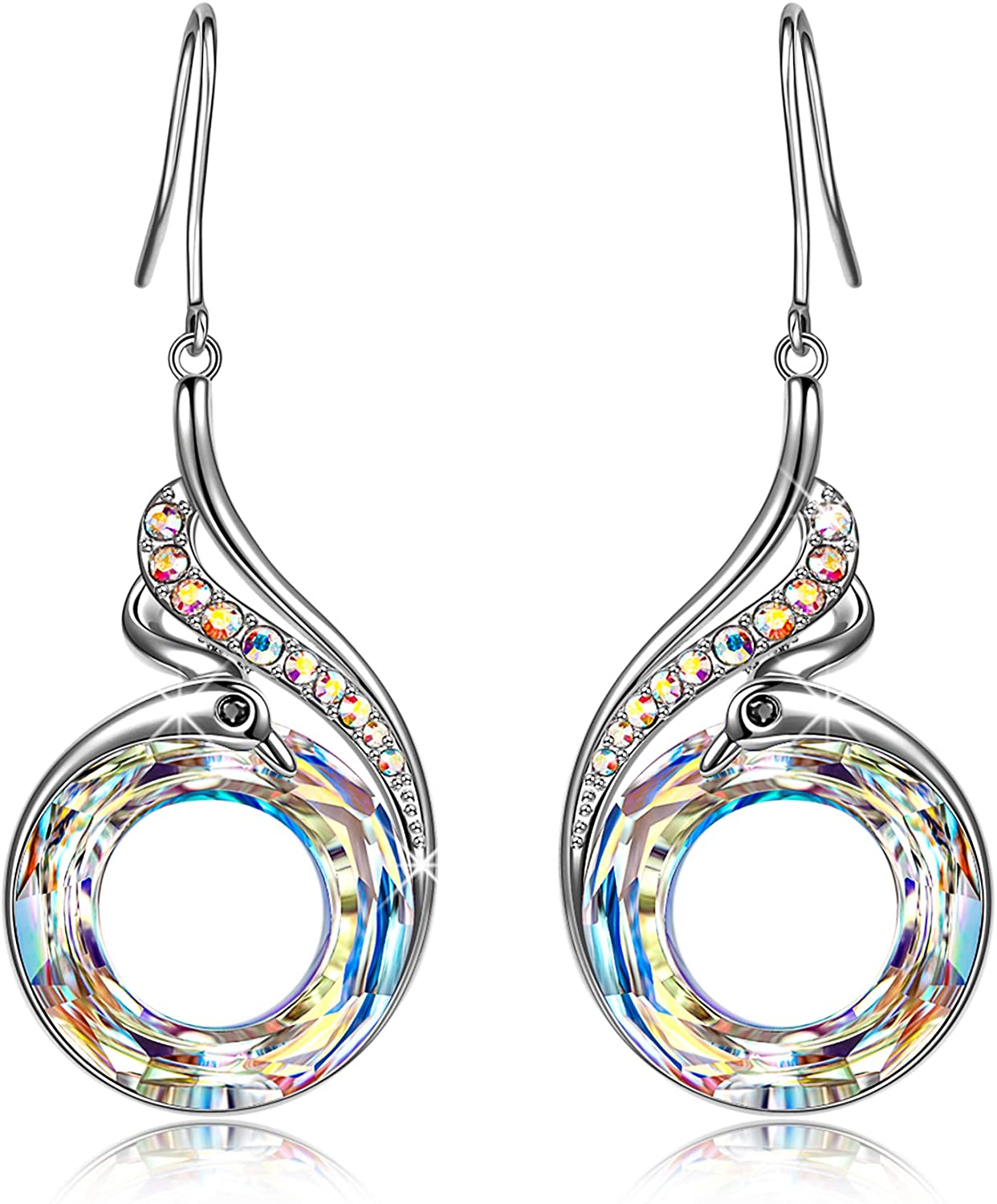 Kate Lynn "Rise From the Ashes" Phoenix Earrings, Sterling Silver Dangle Earrings with Crystals from Austria, Birthday Gift with Jewelry Box, Symbol of Luck and Renewal
