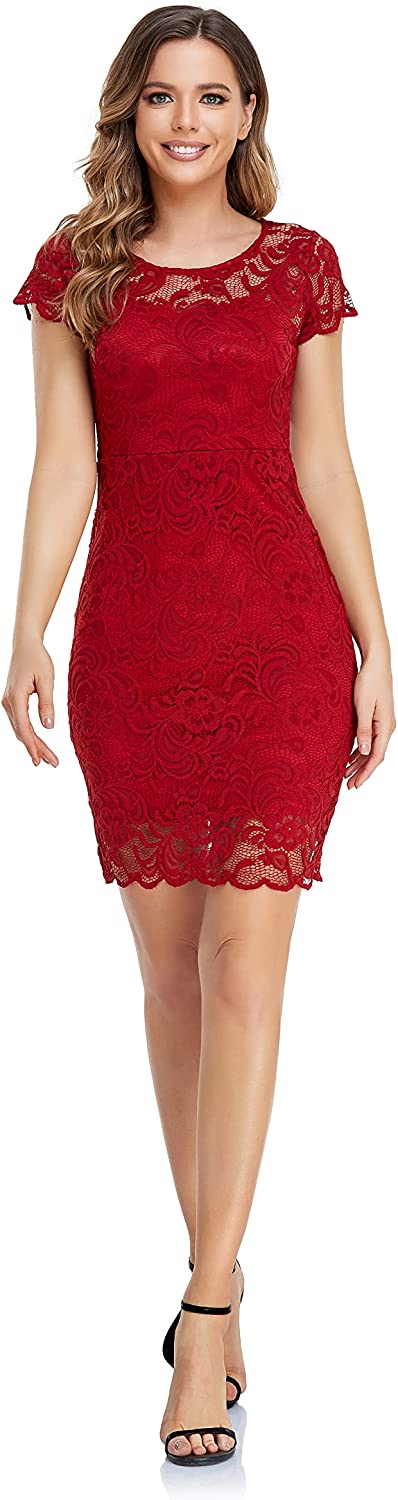 Women's Knee Length Short Sleeve Elegant Lace Dresses/Linning Dresses