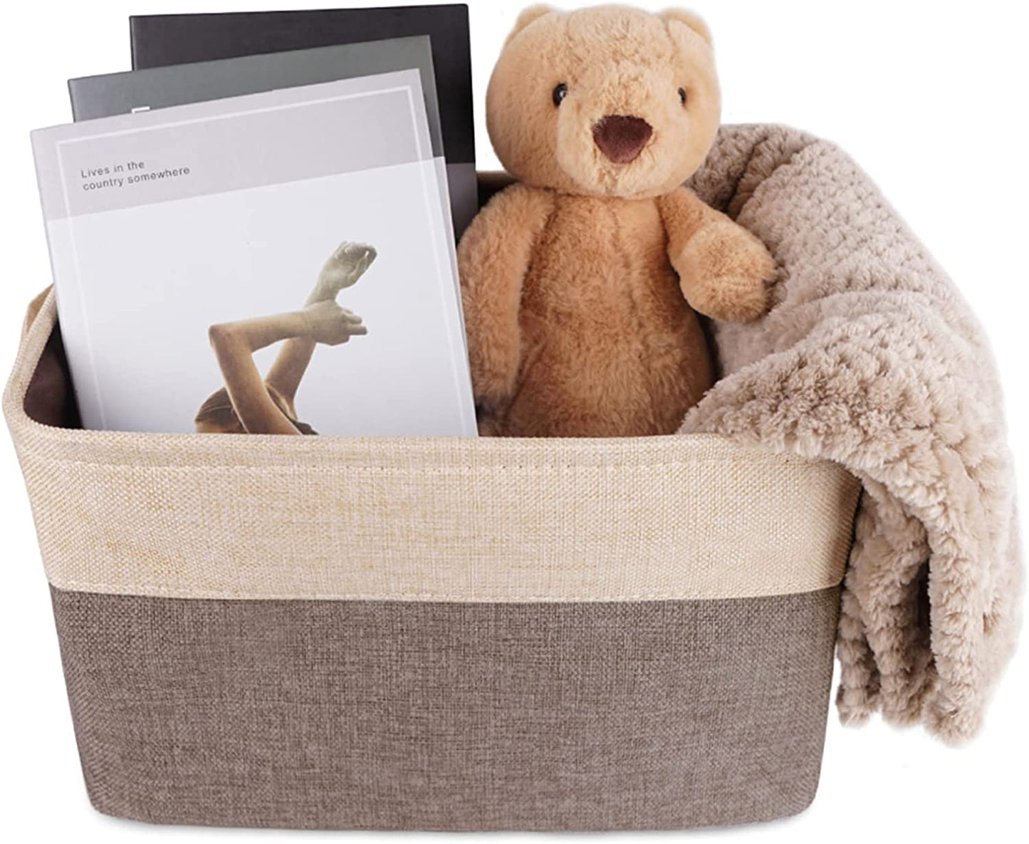HOSEN Storage Basket Set 3 Pack Large 14 L x 10 W x 9 H - Collapsible Cotton Basket with 2 Handles Organizer Basket Bin Box for Organizing Shelf Nursery Home Closet (Coffee)