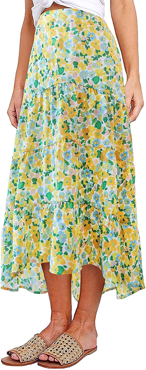 Women's Ditzy Floral Midi Boho Elastic High Waist Skirt