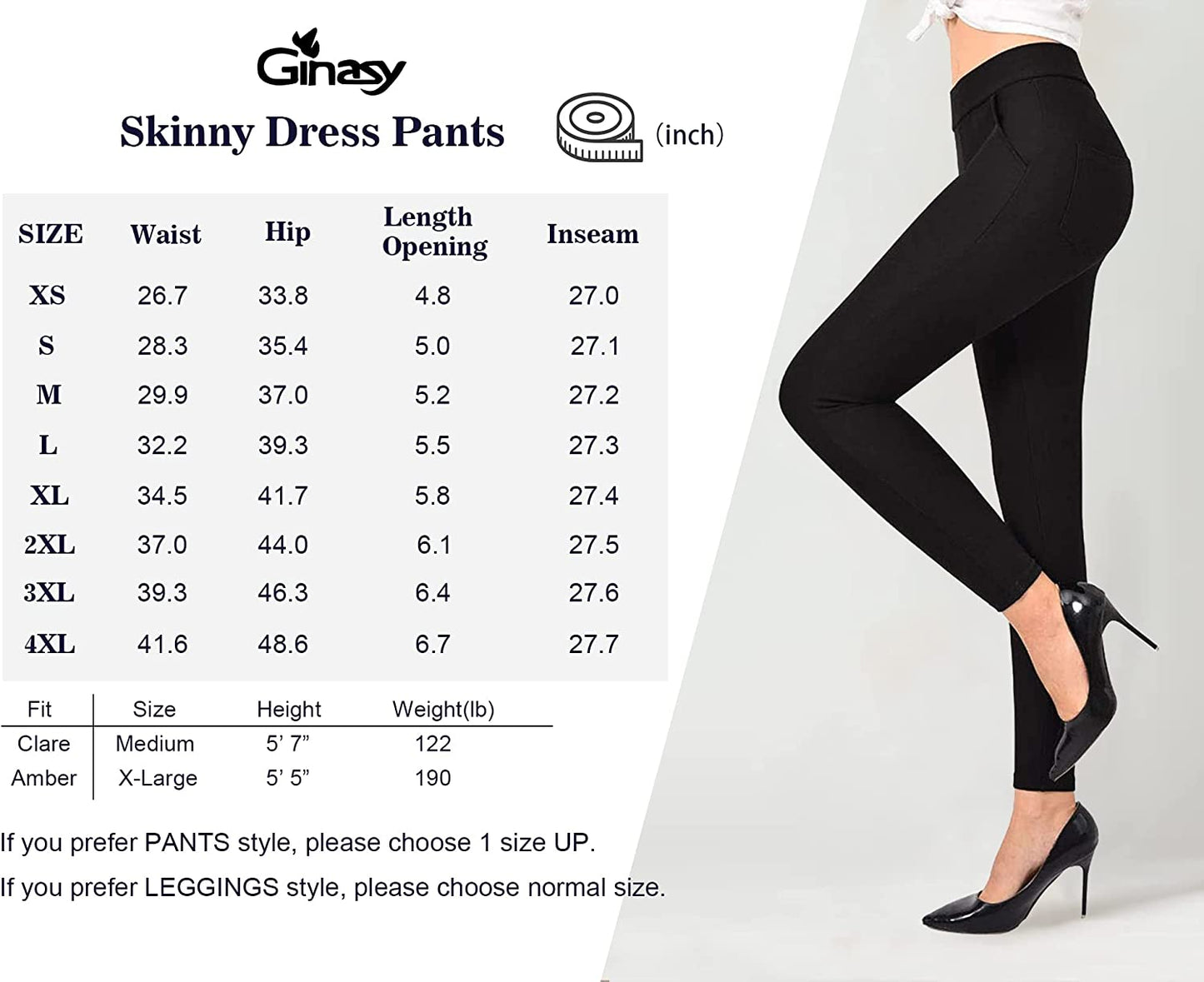 Dress Pants for Women Business Casual Stretch Pull On Work Office Dressy Leggings Skinny Trousers with Pockets
