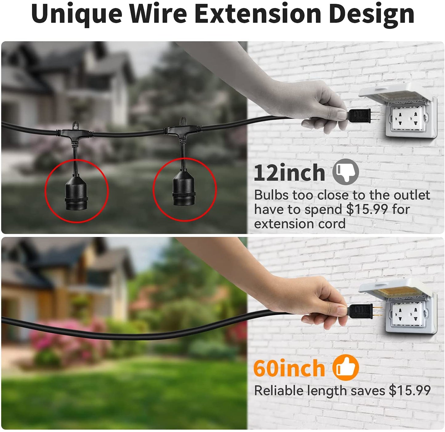 96FT LED Outdoor String Lights,Shatterproof Patio Backyard, Upgrade 2200K Warm Light Ambience,Commercial Grade Weatherproof Outdoor Lights,Heavy-Duty Decorative Café Porch,Bistro Garden,Trees