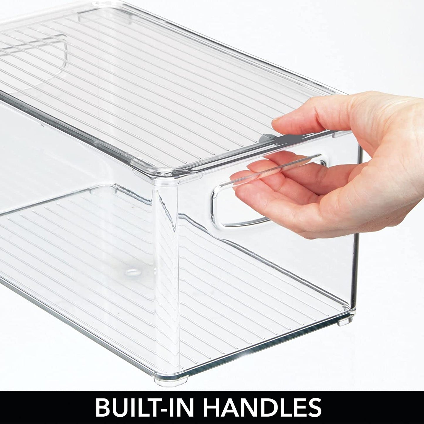 mDesign Deep Plastic Bathroom Storage Bin Box, Lid/Built-in Handles, Organization for Makeup, Hair Styling Tools, Toiletry Accessories in Cabinet, Shelves, Ligne Collection, 2 Pack, Clear/Clear