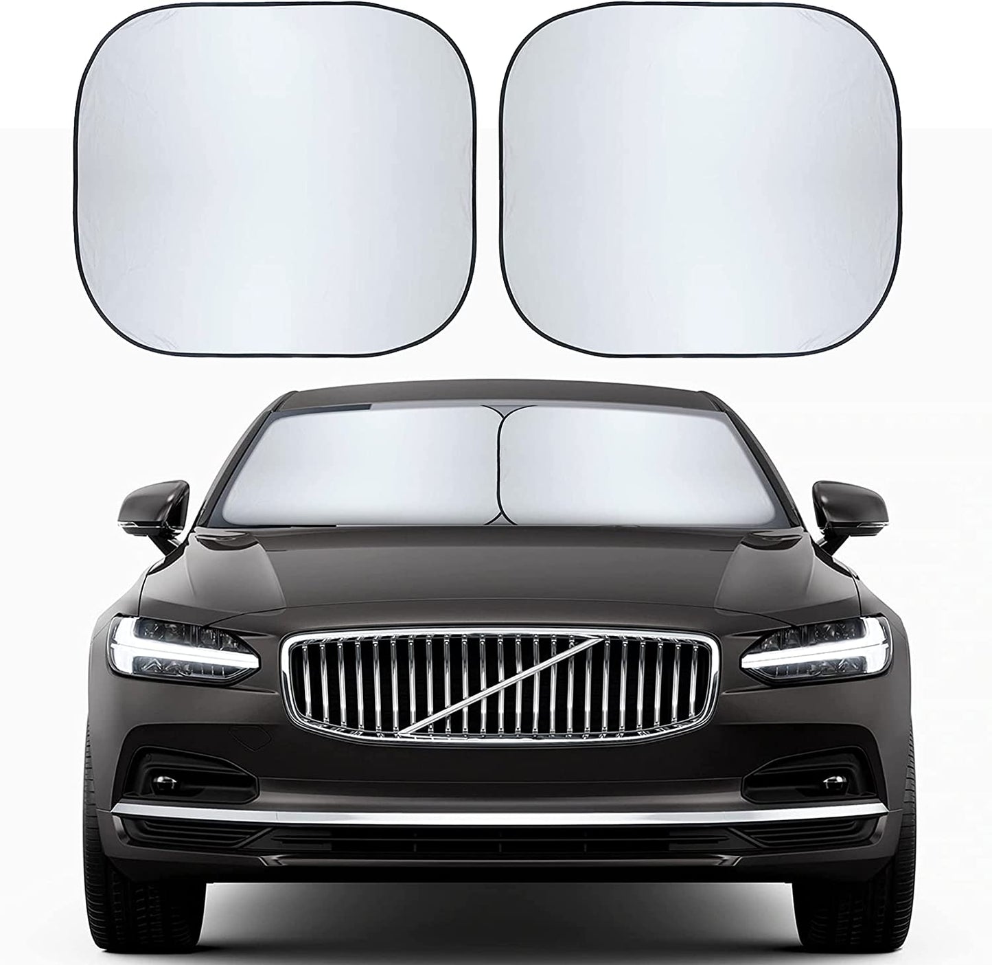 2-Piece Car Windshield Sun Shade | Durable 240T Polyester Sun Shield for Front Window Blocks UV Rays | Foldable Automotive Interior Accessories for Sun Protection | Medium (27.5 x 30.5 inches)
