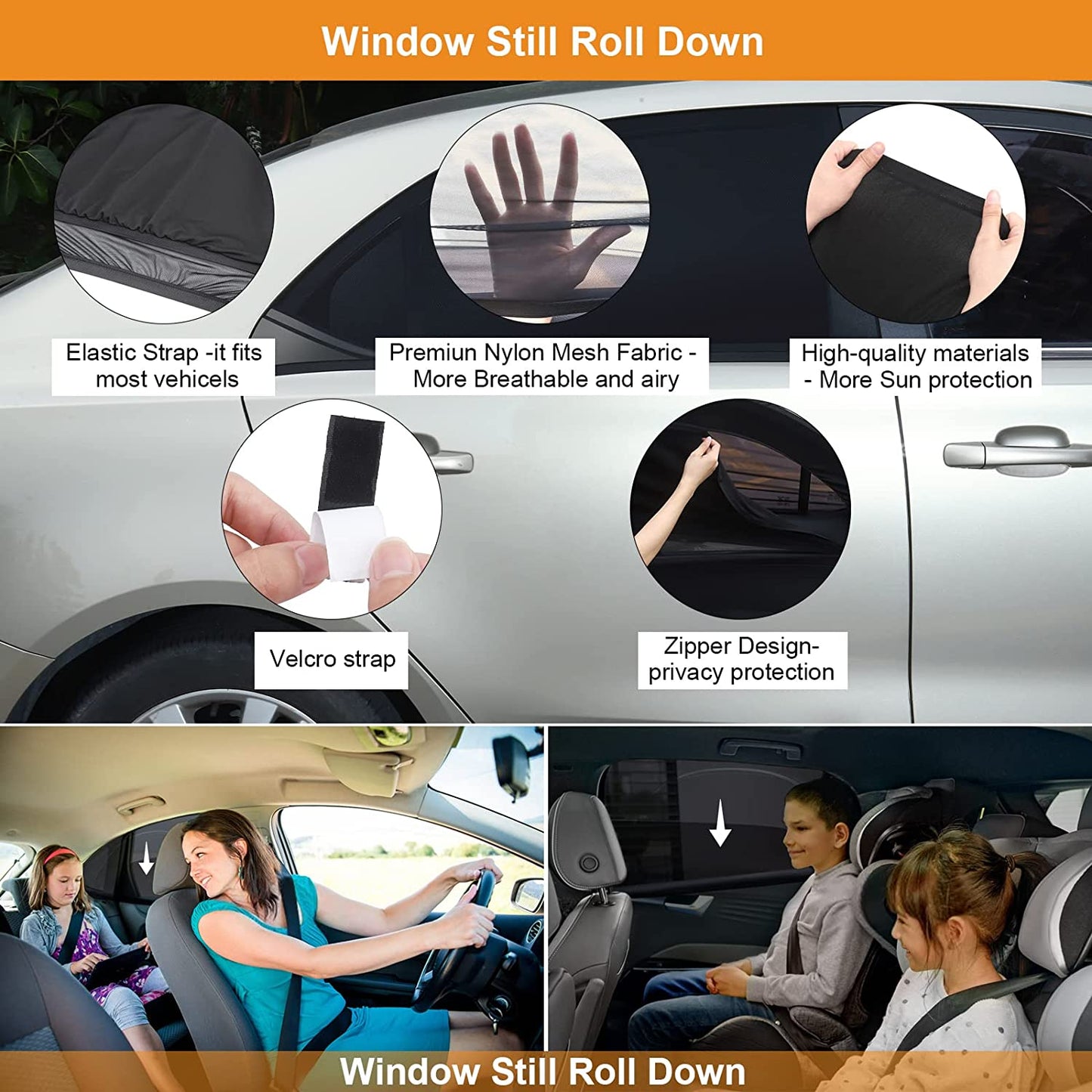 Car Window Shades,2 Pack Breathable Mesh Side Window Sunshades Cover for Baby,Side Window Screen for Privacy,Sun Glare Protection for Family Pets,Car Camping Trip Interior Accessories