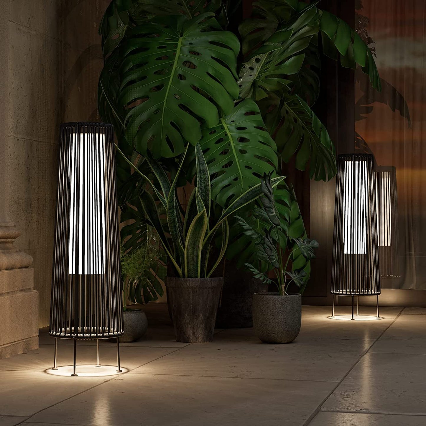 Grand patio Outdoor Solar-Powered Resin Wicker Light, Backyard Decoration, Floor Lamp, Garden and Deck (Black-Large Crossover )