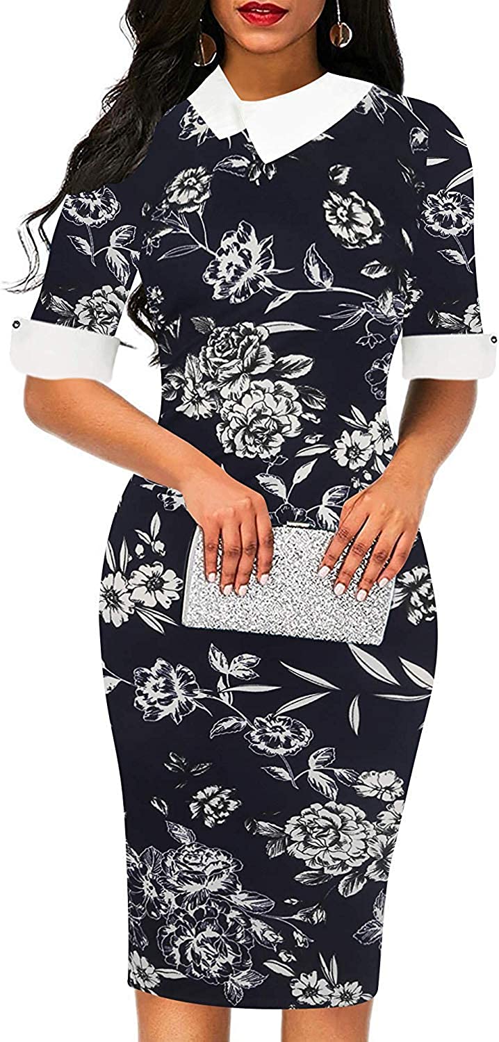 Women's Retro Bodycon Knee-Length Formal Office Dresses Work Pencil Dress OX276