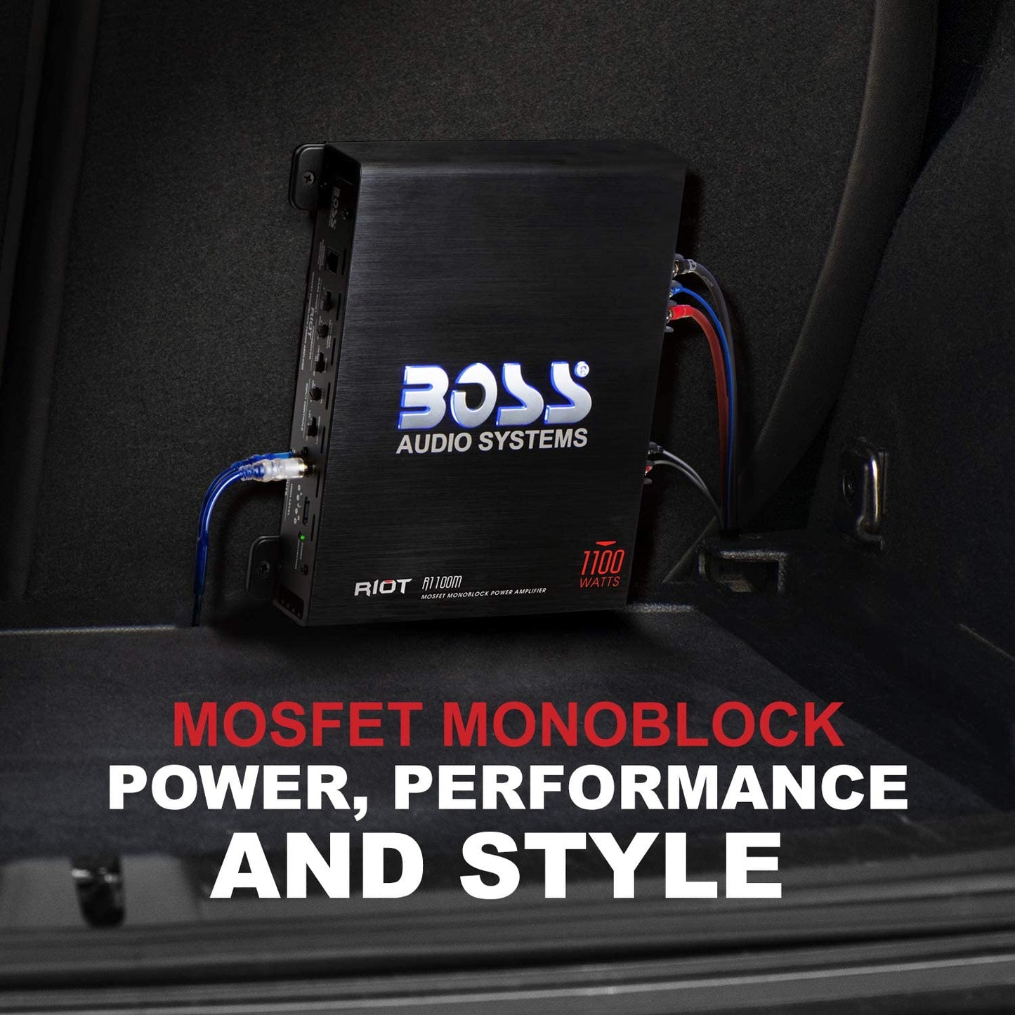 R1100M Riot Series Car Audio Subwoofer Amplifier - 1100 High Output, Monoblock, Class A/B, 2/4 Ohm Stable, Low/High Level Inputs, Low Pass Crossover, Mosfet Power Supply, Stereo