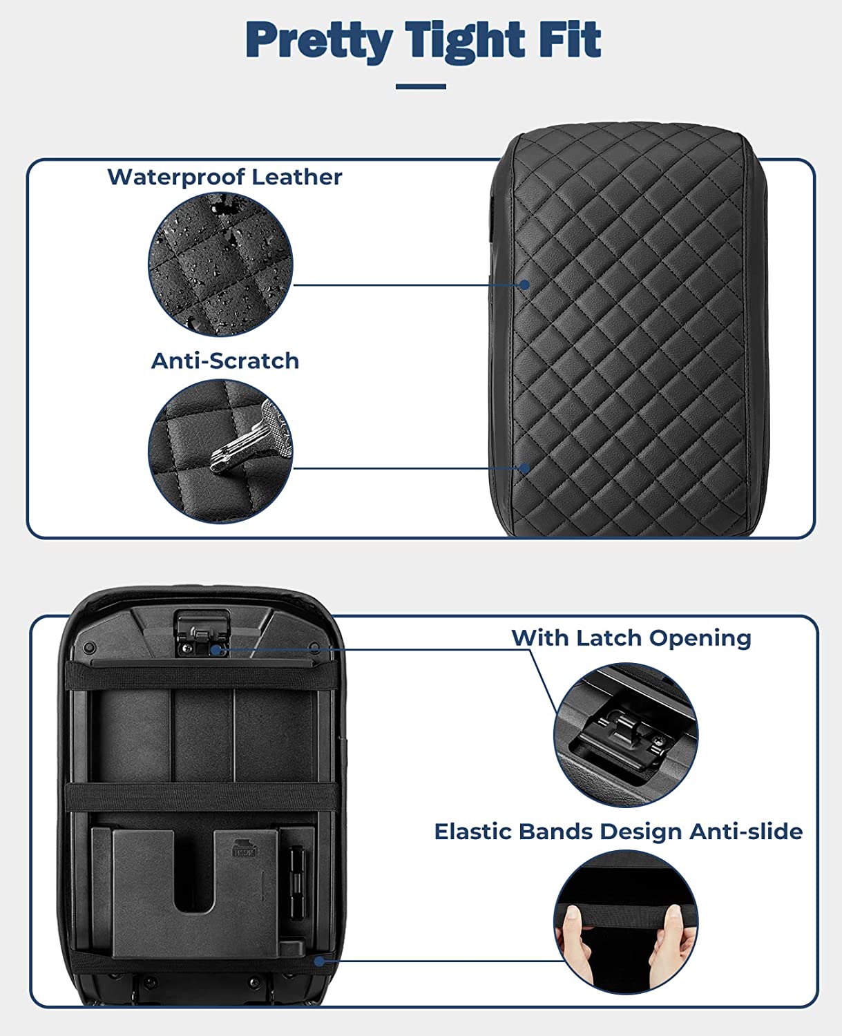 Center Console Cover Customized Armrest Cover Compatible with 2010-2022 4Runner, Soft Cozy Leather Arm Rest Covering for Car, Well-Make Durable Console Cushion Pad, Easy to Install, Black
