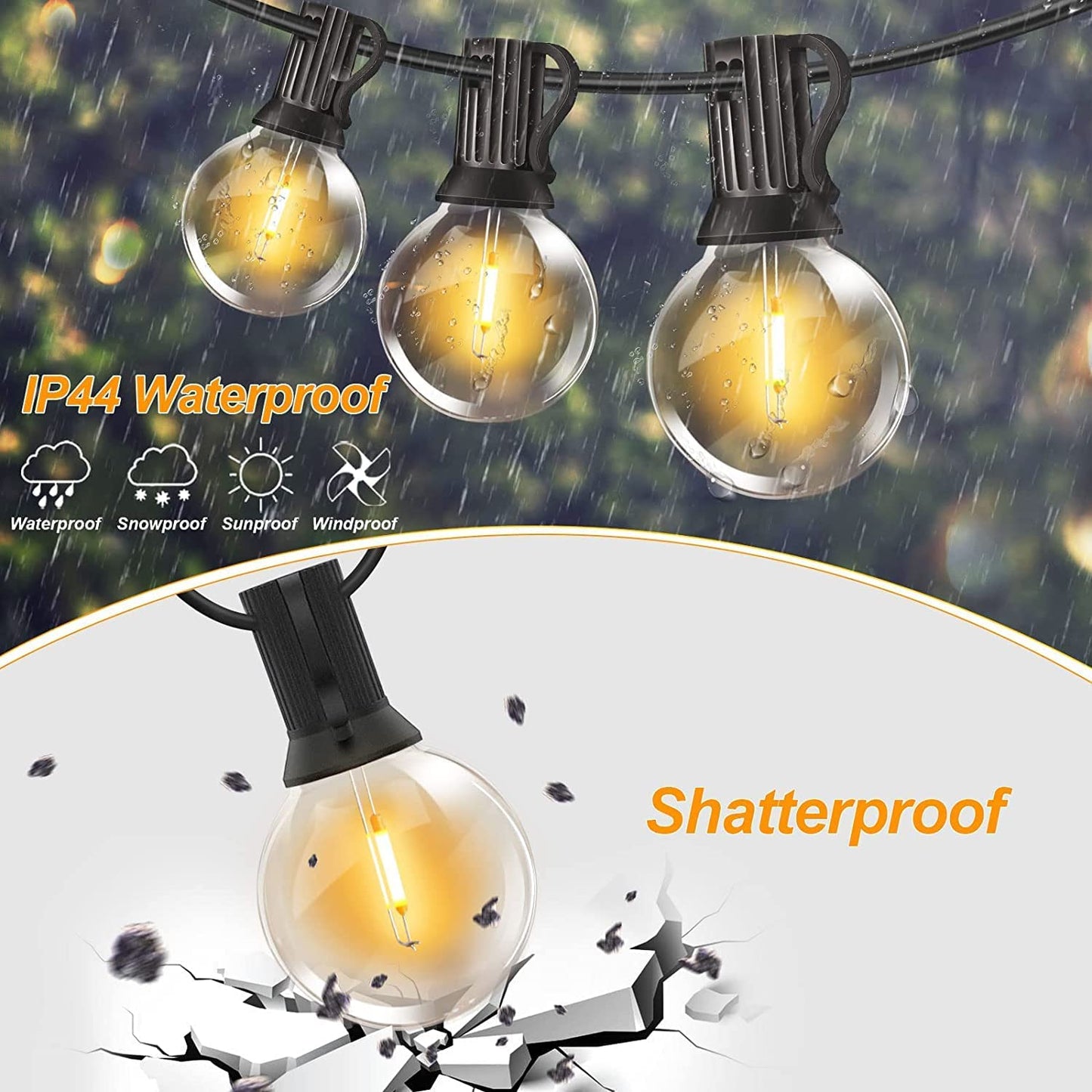 Outdoor String Lights 150FT, G40 Led Patio Lights with 75pcs Bulbs 1W, Waterproof Shatterproof Dimmable Globe Outside Hanging Lights for Backyard, Cafe & Bistro