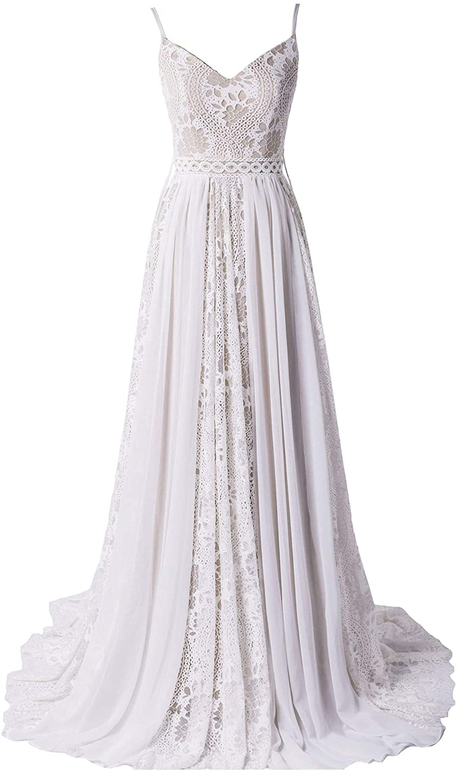 Wedding Dresses Spaghetti Strap with Adjustable Drawstring Lace Bridal Gowns
