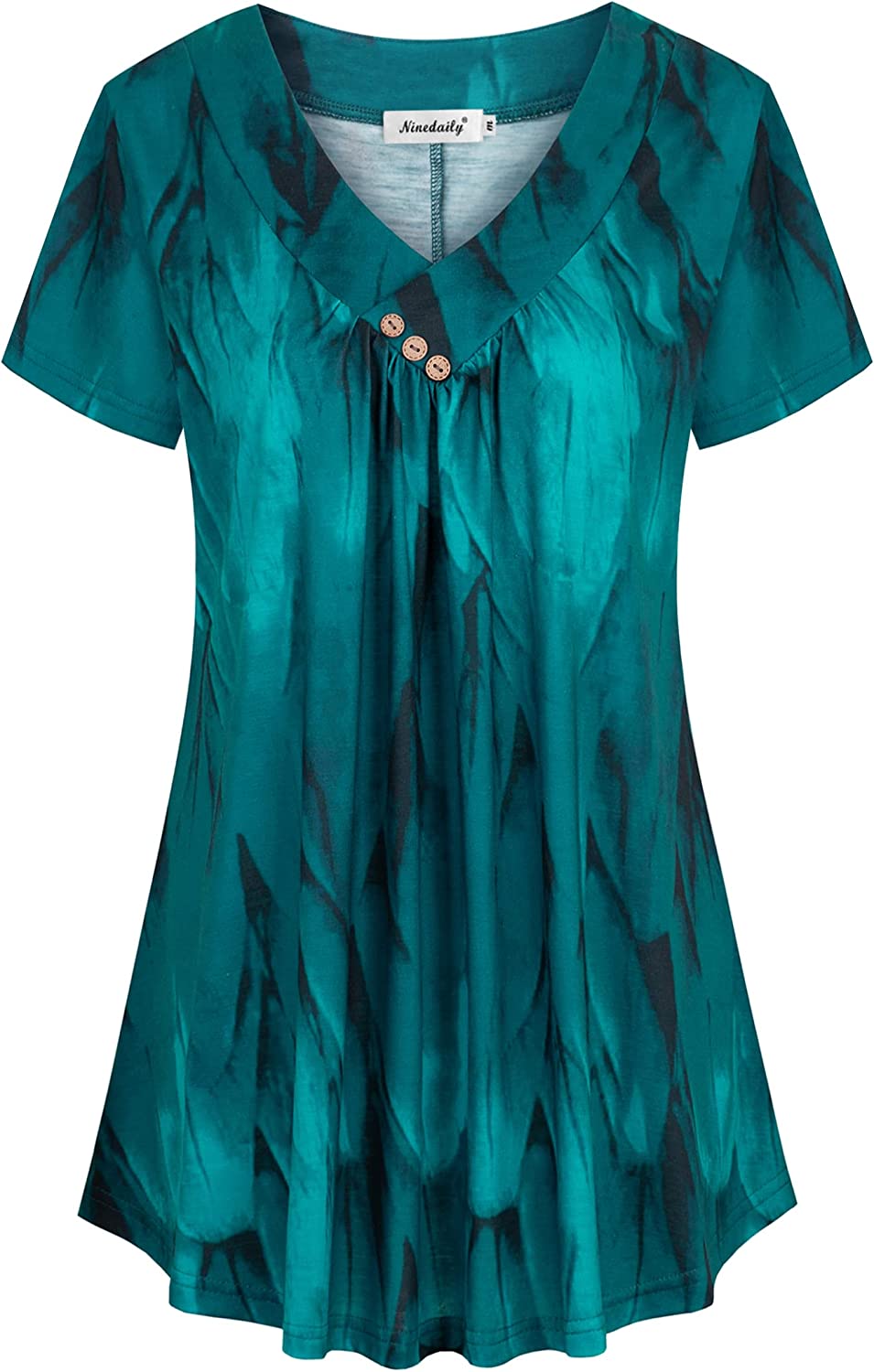 Women's Tunic Summer Short Sleeve Top Loose V Neck Dressy Shirt Blouse