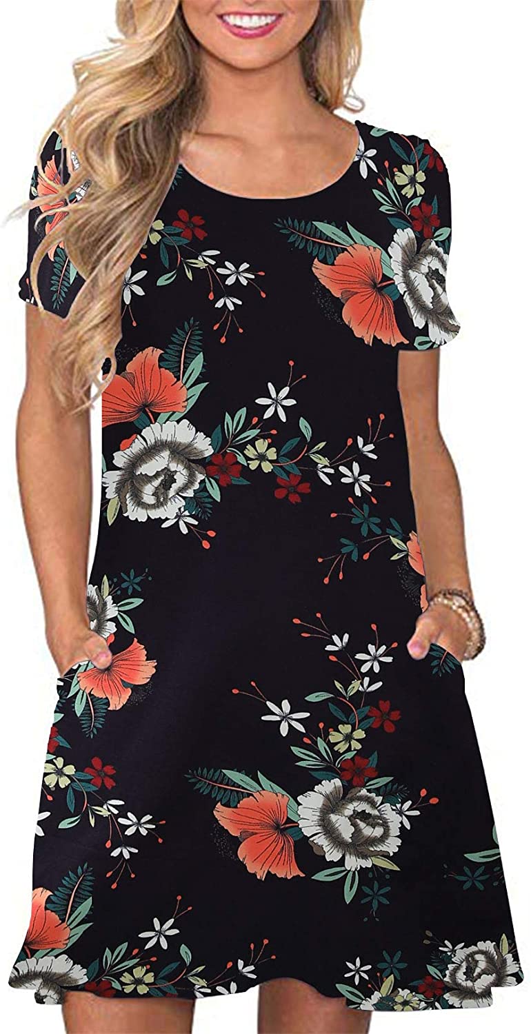 Women's Summer T Shirt Dresses Casual Beach Short Sleeve Swing Pockets Dresses