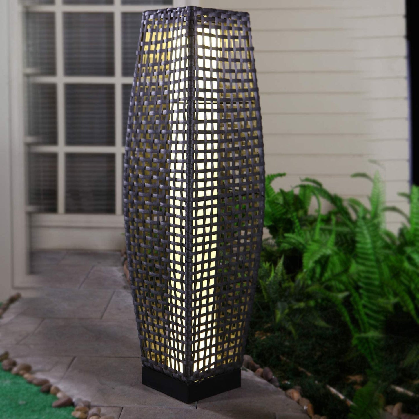 Grand patio Outdoor Solar-Powered Woven Resin Wicker Floor Lamp for Deck, Garden, Lawn, Driveway, Pool, Porch