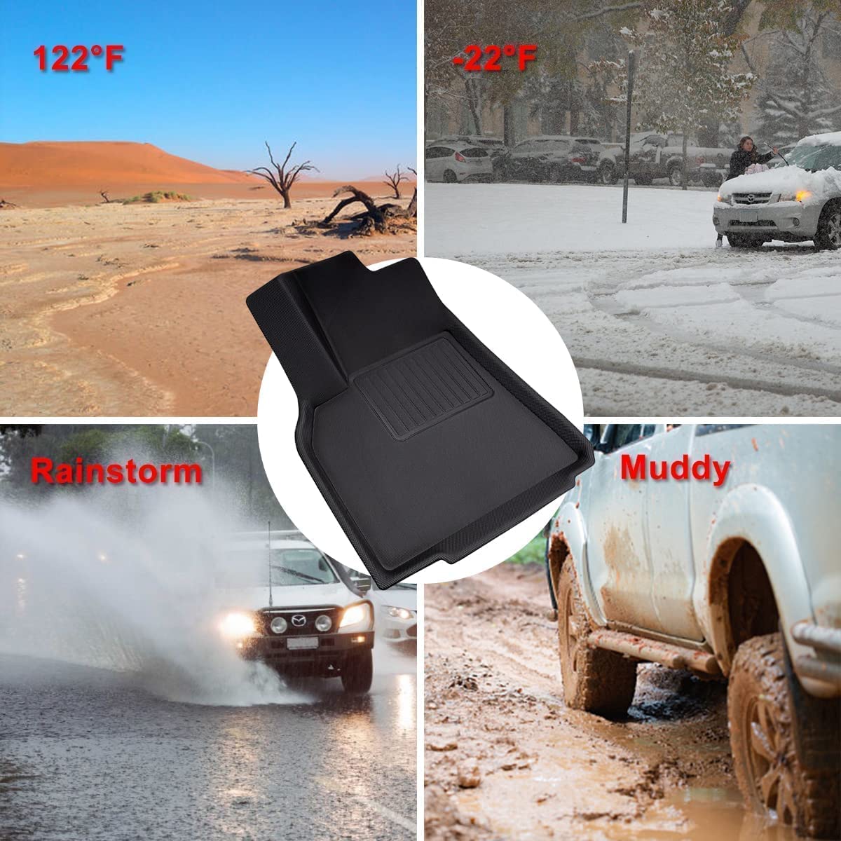 Floor Mats for Tesla Model Y 2021 2022 Accessories Custom Fit TPE Car Floor Liners Cargo Tray Trunk Waterproof Floor Mats Black Snowproof(1st & 2nd Row, Black)