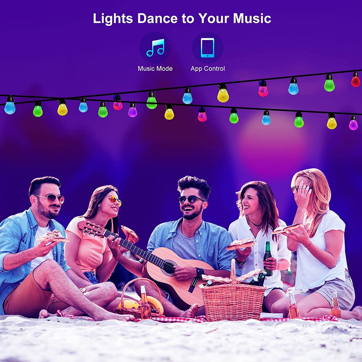 String Lights 49ft for Outside GARIBOSH Outdoor Waterproof Shatterproof, Patio Lights String APP and Remote Control Color Changing,Balcony, Garden Party