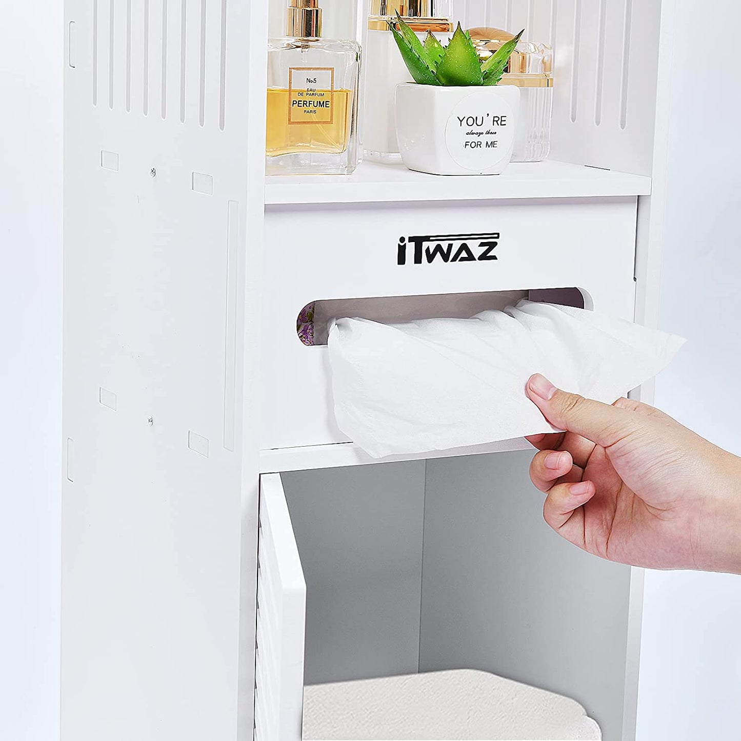 Multipurpose Bathroom Standing Cabinet with Single Door and 3-Layer, Free-Standing Shelves for Living Room Bathroom Storage Cabinet,9.8" Lx9.8 Wx31.5 H White B