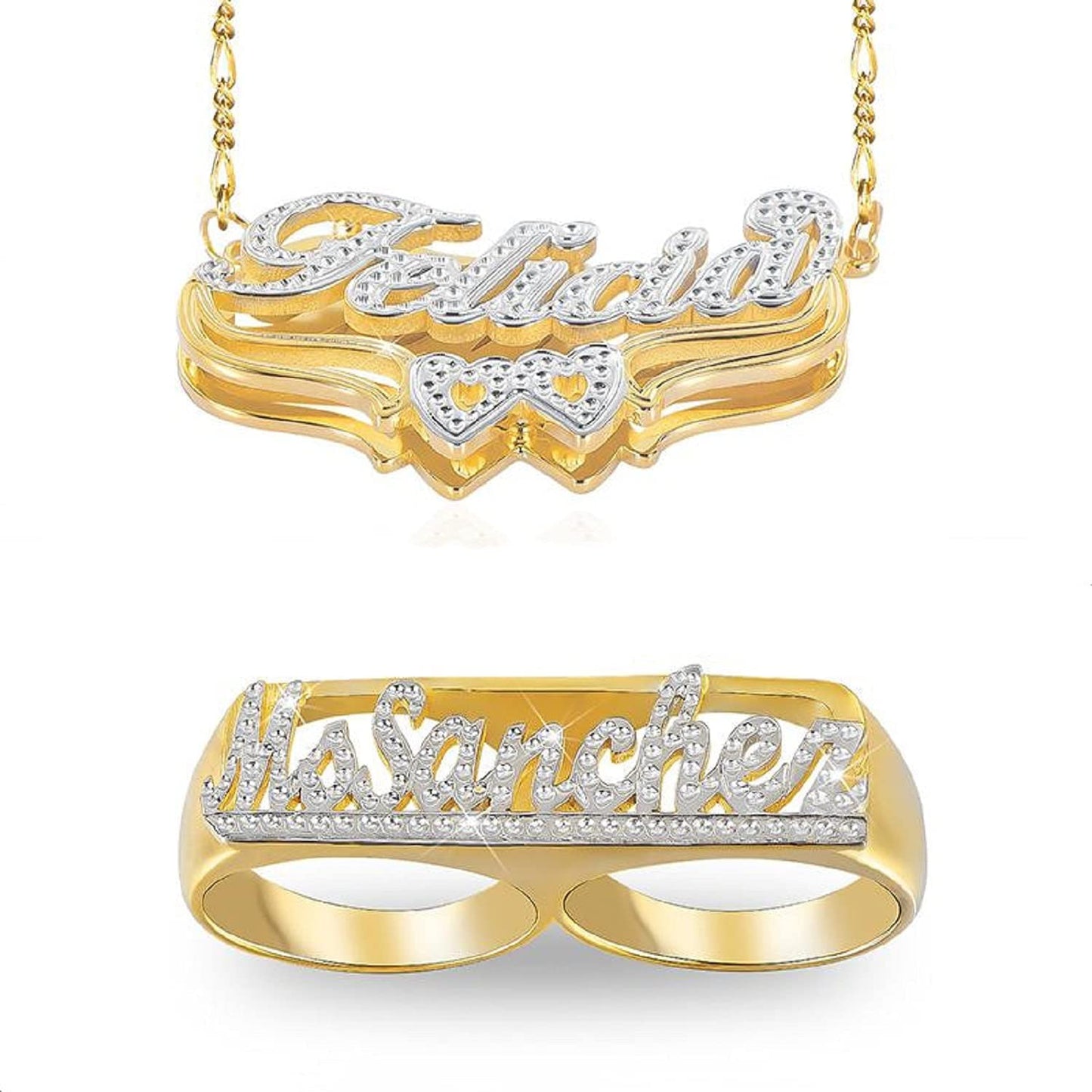 Gemiac Name Necklace Personalized 18K Gold Plated Double Name Necklace Custom Nameplate Necklace Personalized Birthday Gifts for Women Men Girls